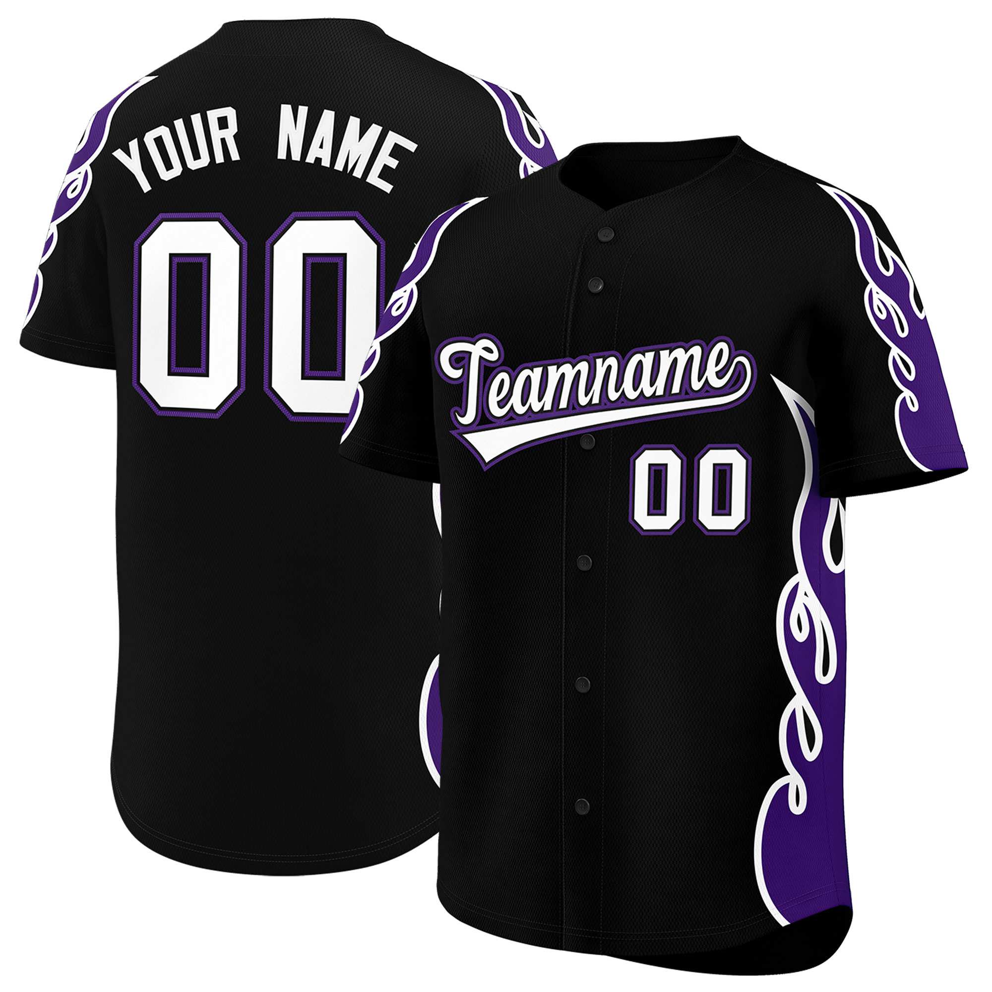 Benutzerdefiniertes Baseball-Trikot mit Seitenflammen-Umrissmuster für Sportuniformen
