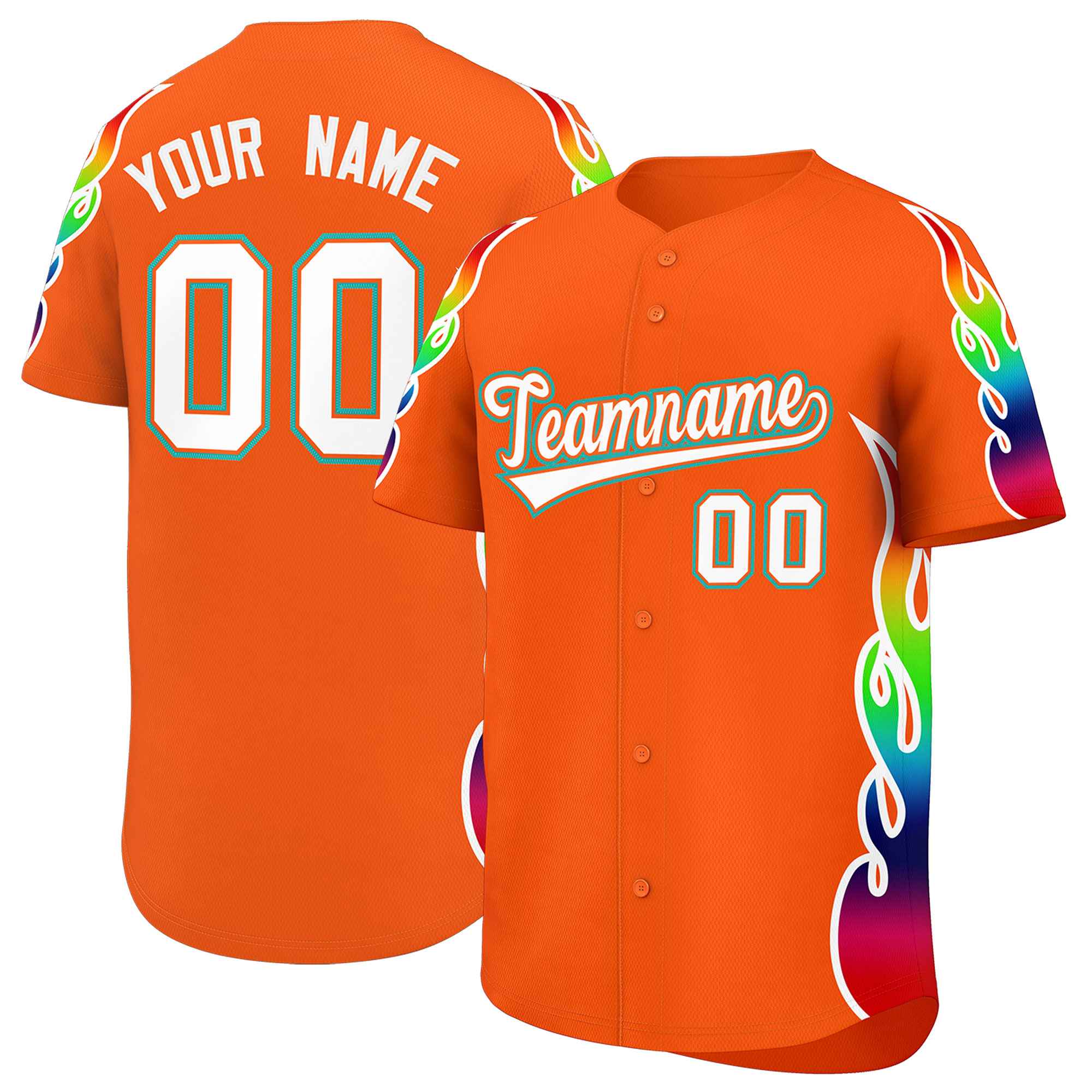 Benutzerdefiniertes Graffiti-Muster, personalisierter mehrfarbiger Flammendruck, authentisches Baseball-Trikot
