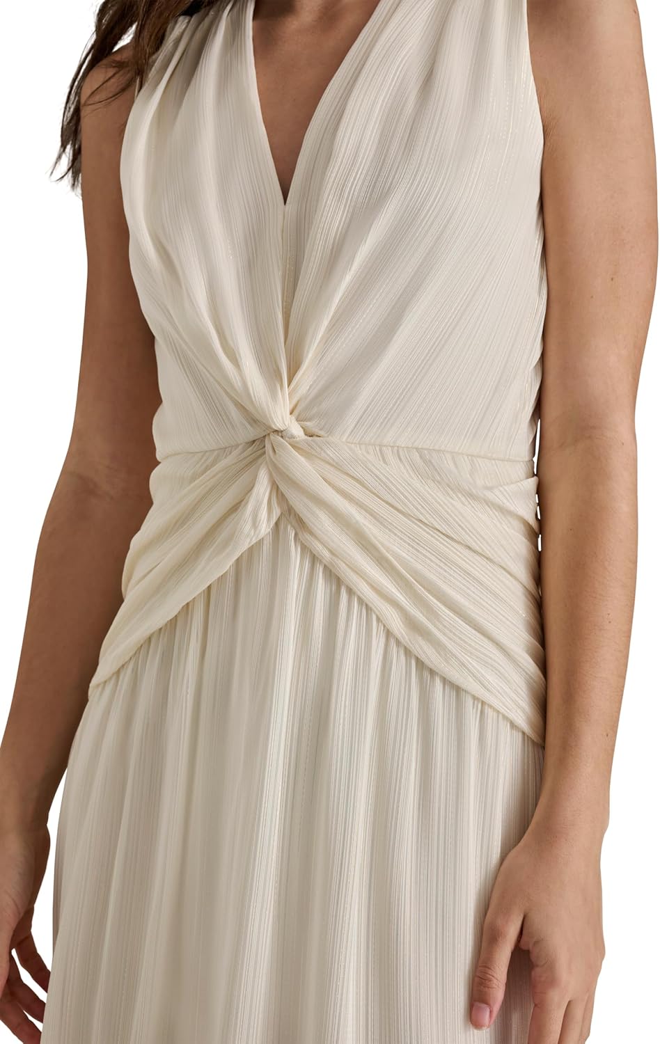 Womens V-Neck Twist Front Sleeveless Dress