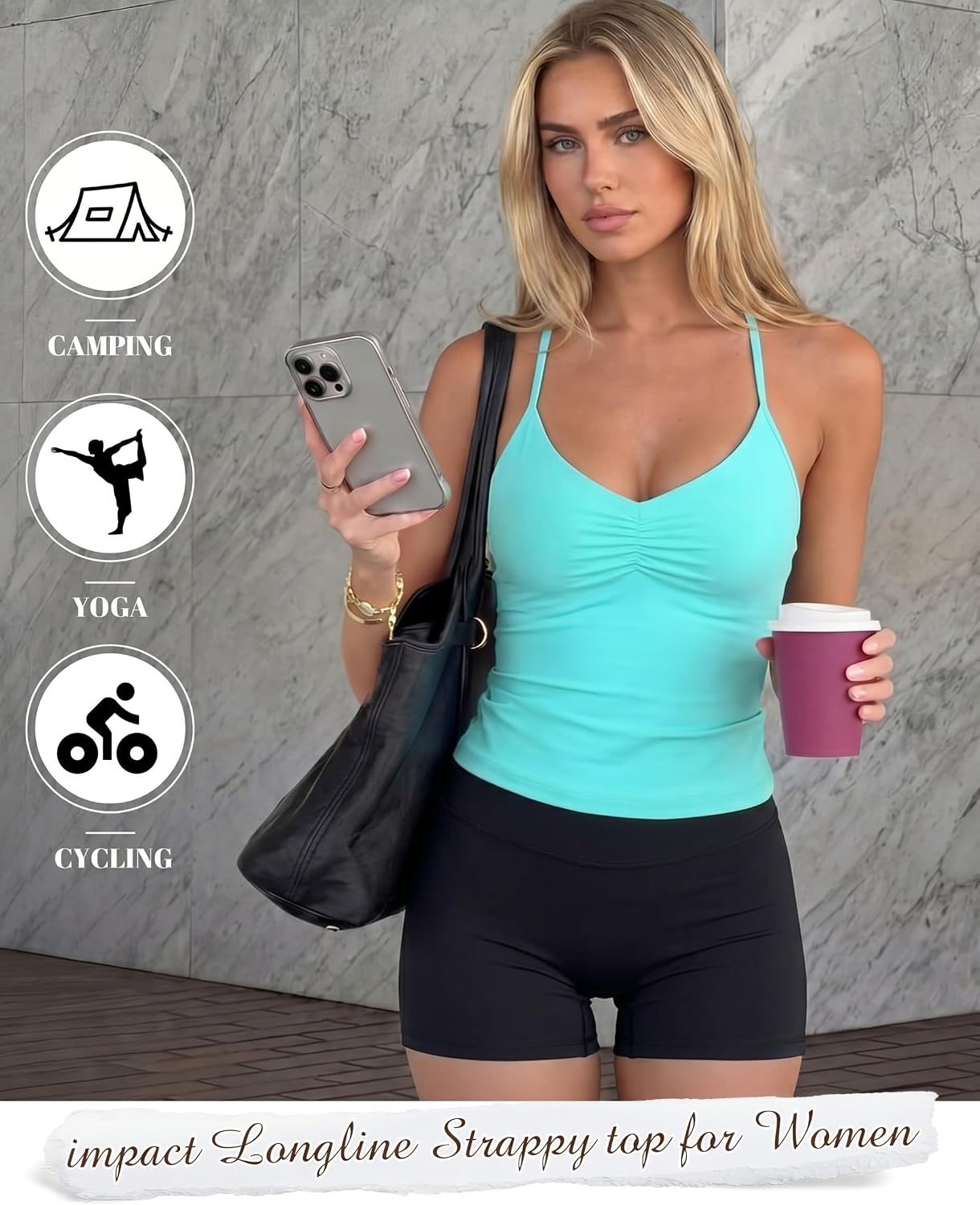 Women's Halter Padded Workout Cami 3 Pack V Neck
