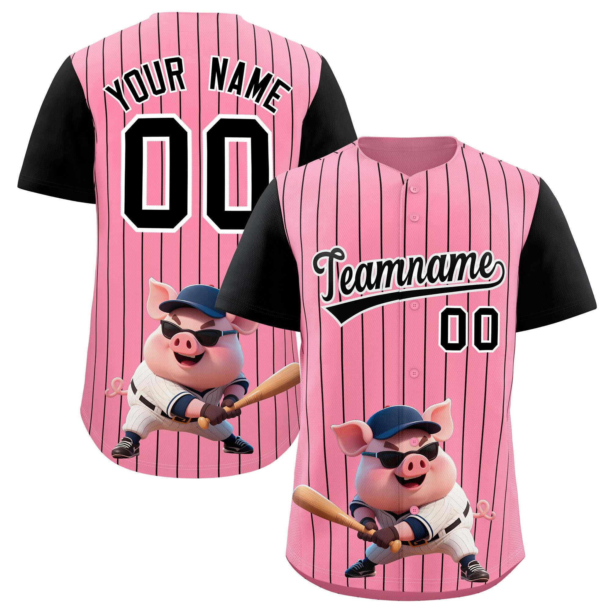 Authentisches Baseball-Trikot mit individuellem Streifen-Tiere-Graffiti-Muster, Raglanärmeln Authentisches Baseball-Trikot mit individuellem Streifen-Tiere-Graffiti-Muster, Raglanärmeln