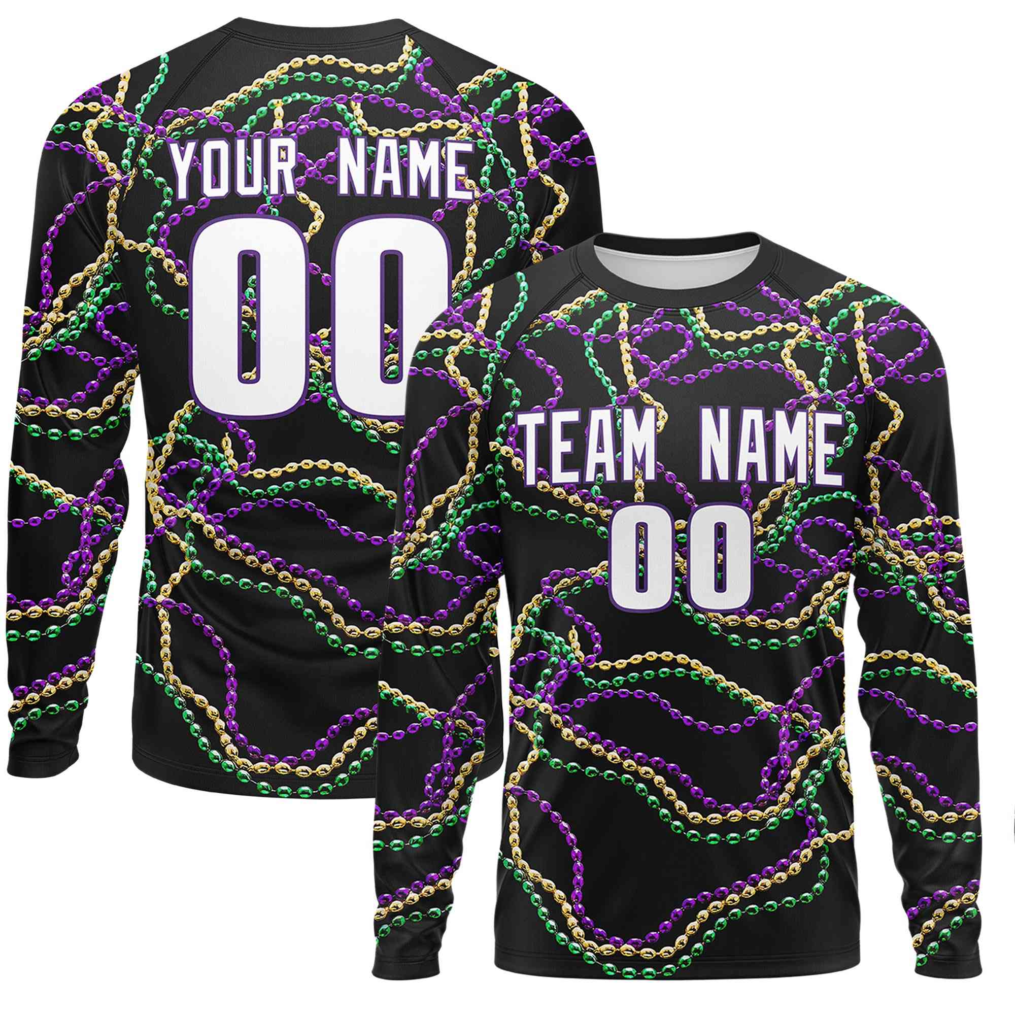 Benutzerdefiniertes, personalisiertes Mardi Gras Langarm-Performance-T-Shirt mit Rundhalsausschnitt