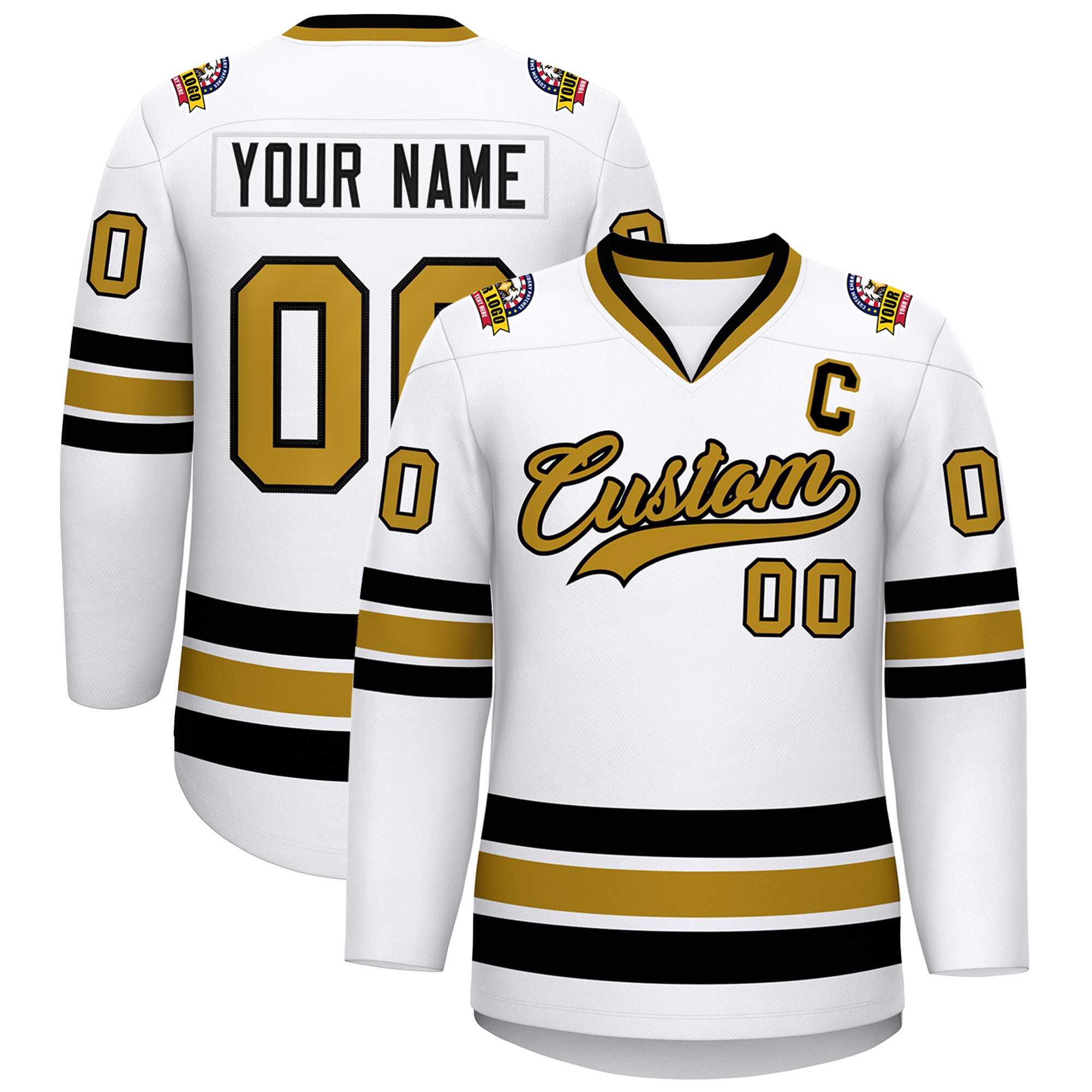 Custom Old Gold-Black Classic Style Hockey Jersey