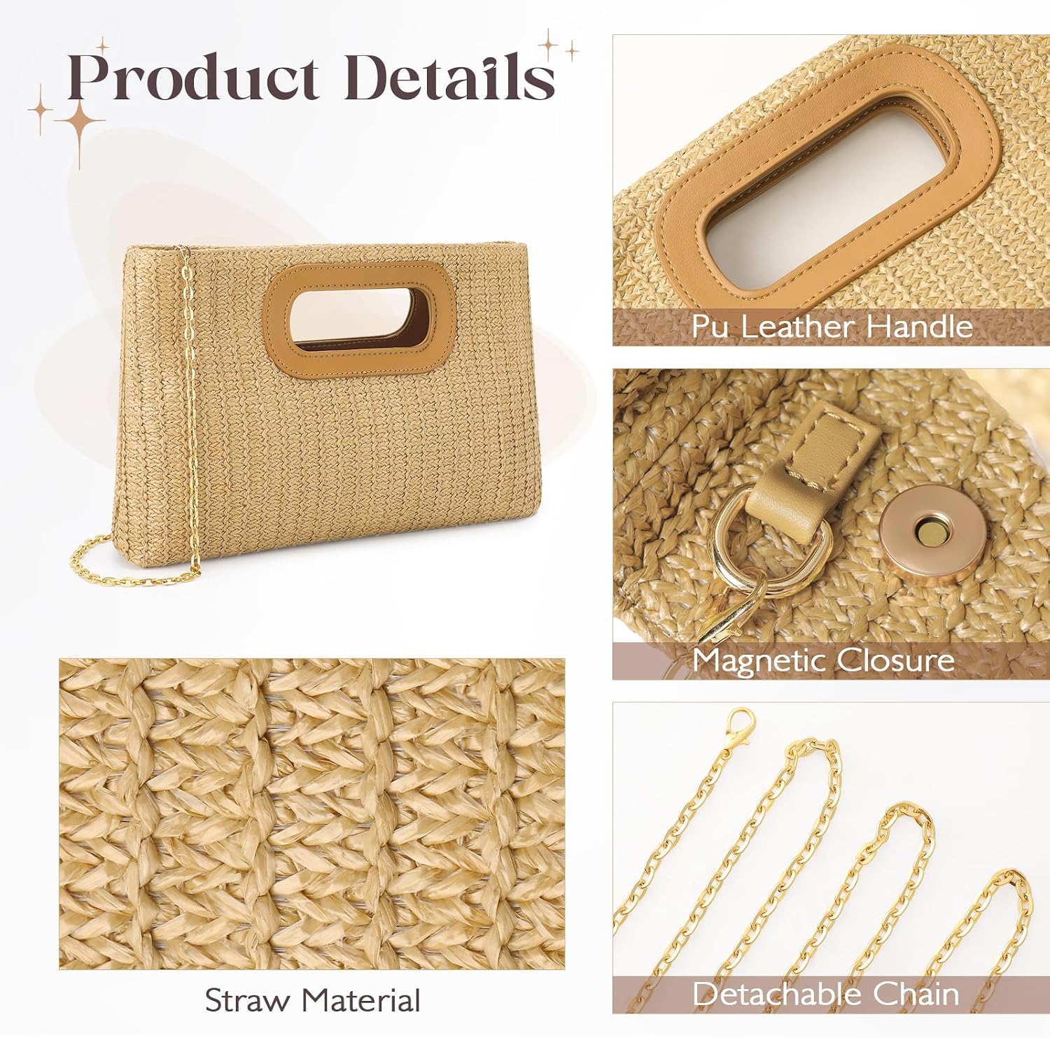 Women's Straw Clutch Purse Woven Cutout Handle Summer Bag Women's Straw Clutch Purse Woven Cutout Handle Summer Bag