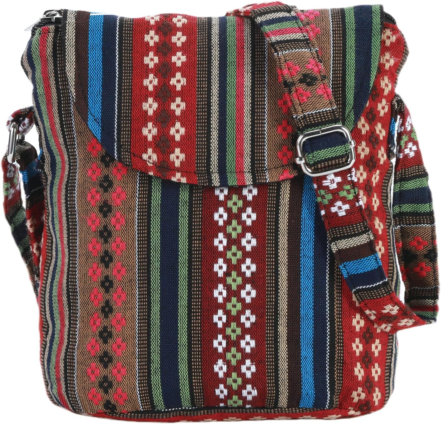 Women's Ethnic Stripe Woven Saddle Crossbody Bag