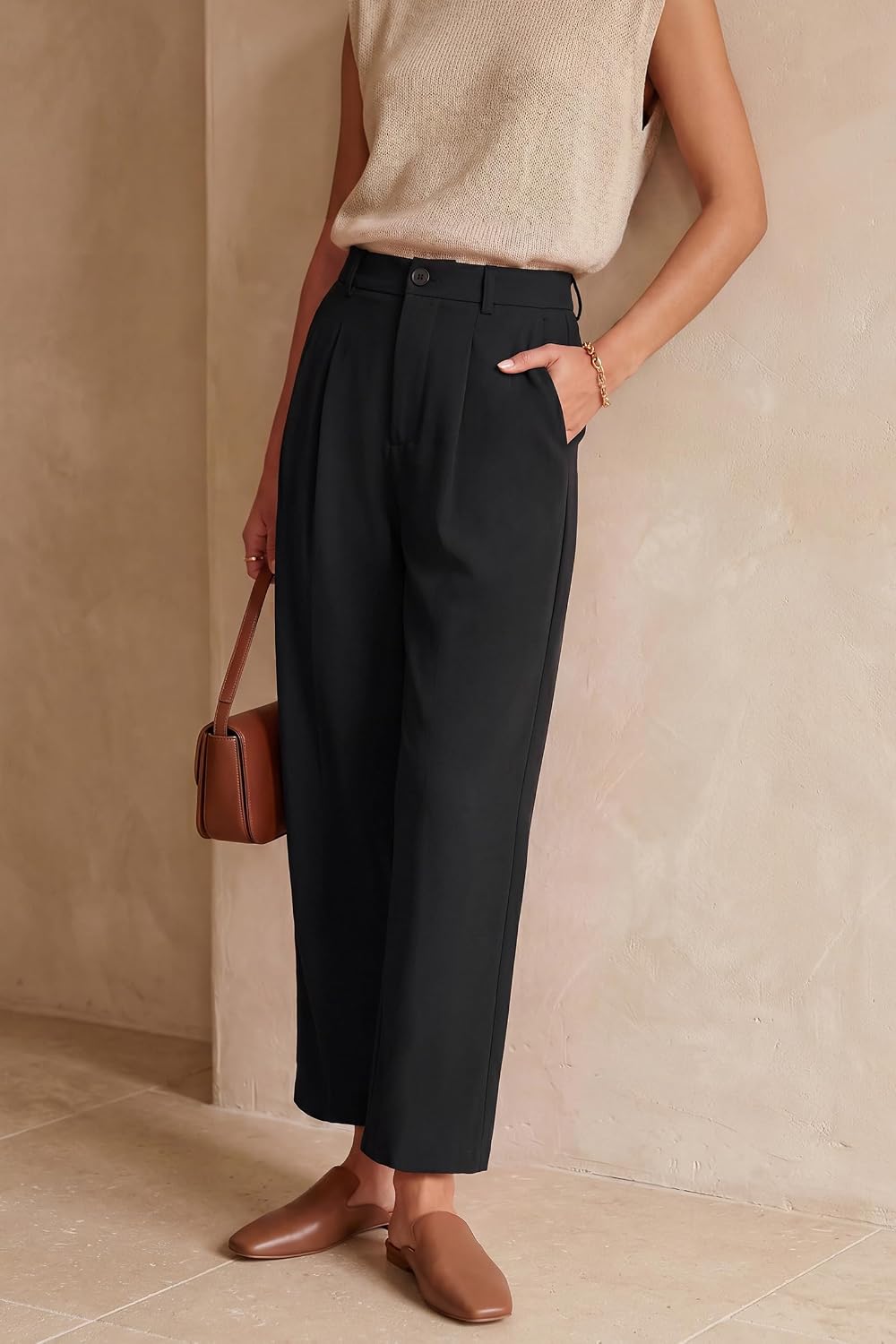 Women's Linen Blend Straight Ankle Pants Business Casual Outfits Dressy Trousers Summer