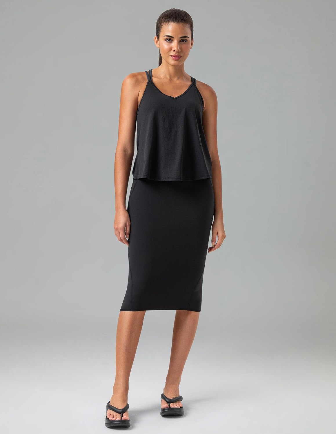 Women's Midi Pencil Skirt High Waist Stretch Black