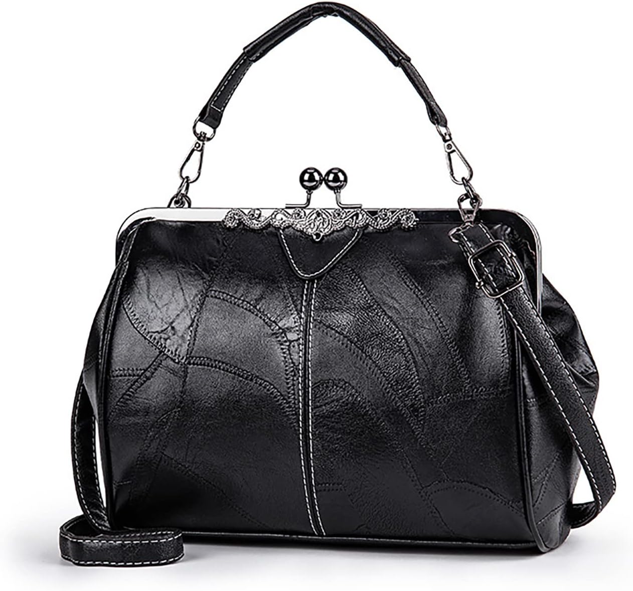 Women's Vintage Oil Leather Satchel Kiss Lock