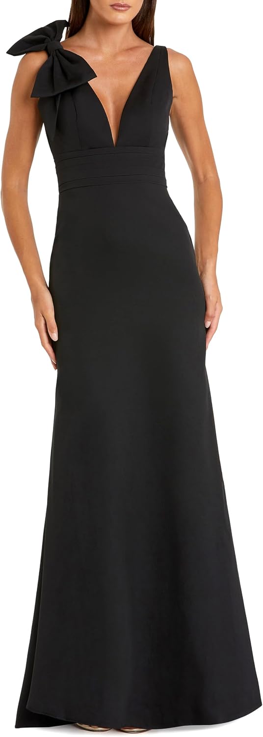 Sleeveless V Neck Bow Detail Mermaid Gown