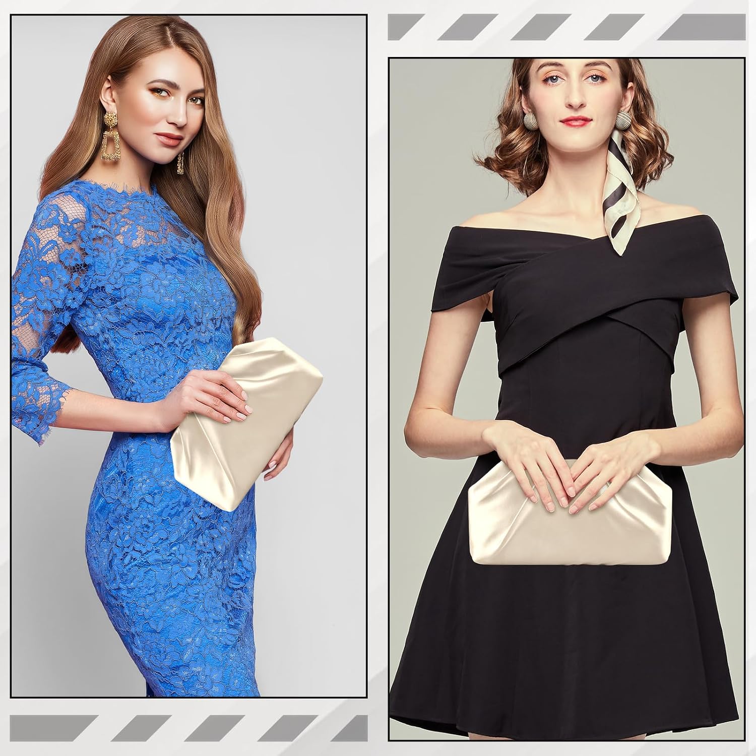 Women's Satin Pleated Clutch Purse with Gold Ring Handle Women's Satin Pleated Clutch Purse with Gold Ring Handle