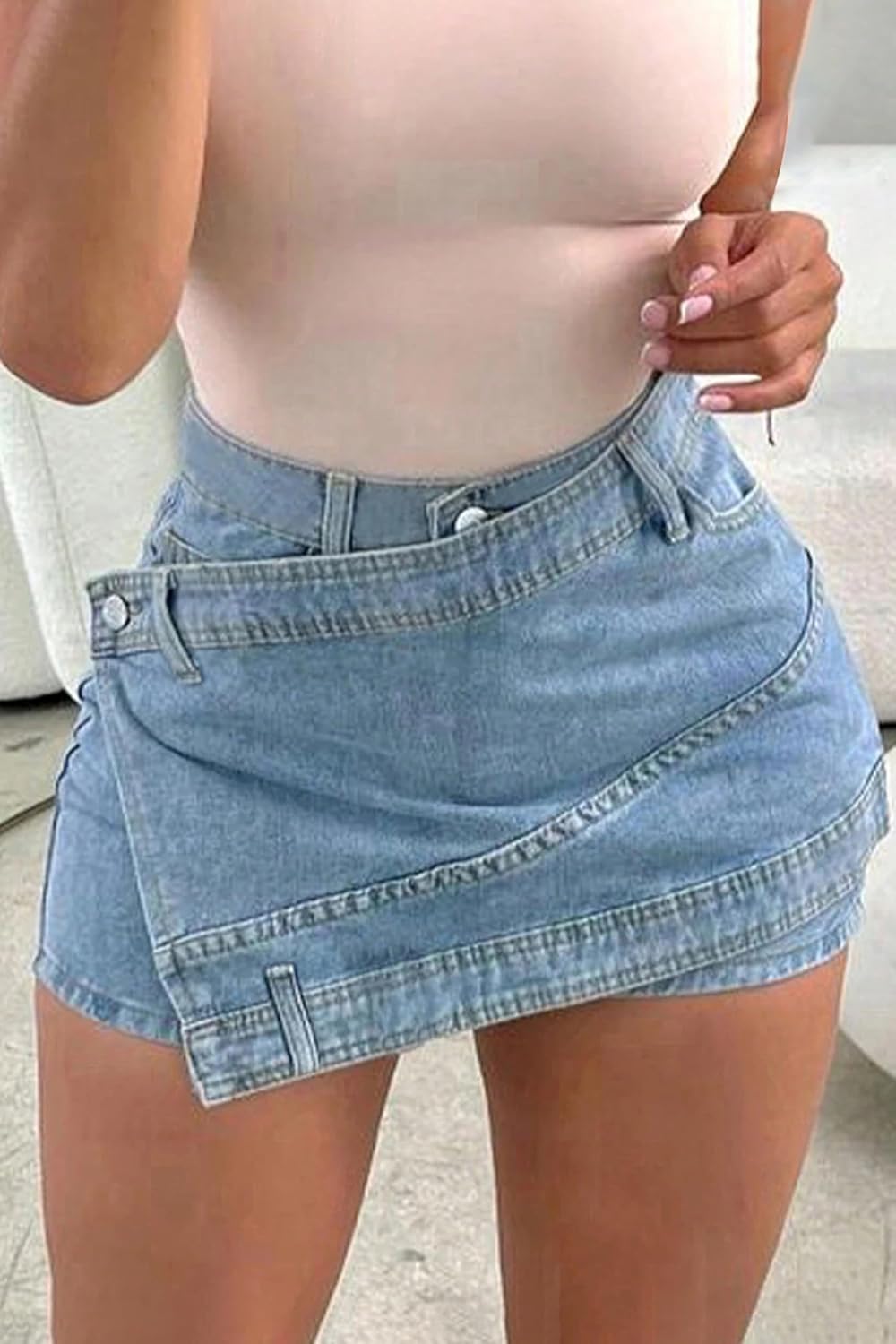 Women's Asymmetrical Wrap Denim Skort High Waisted