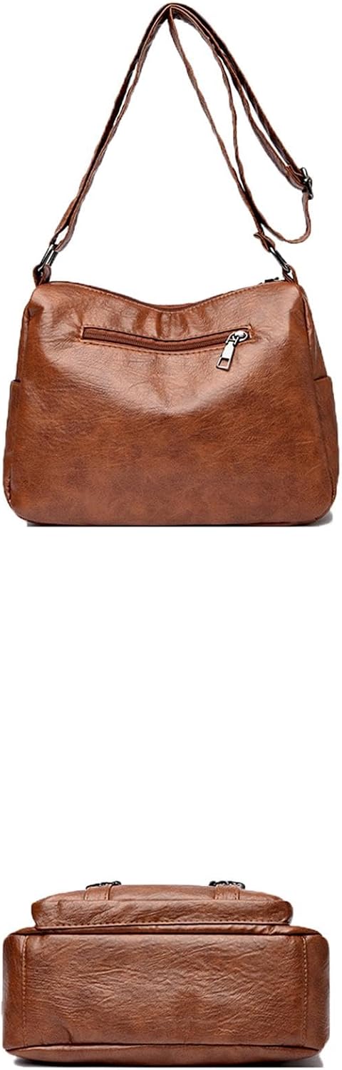 Women's Washed Leather Crossbody Shoulder Bag Multi Pocket