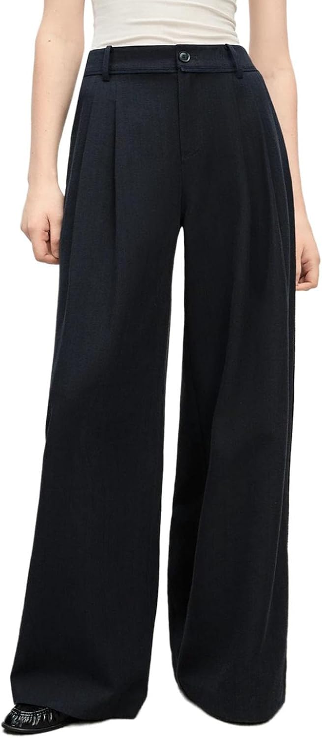 Women's Retro Style Loose Pleated Drape Straight Pants Autumn Wide Leg for Women