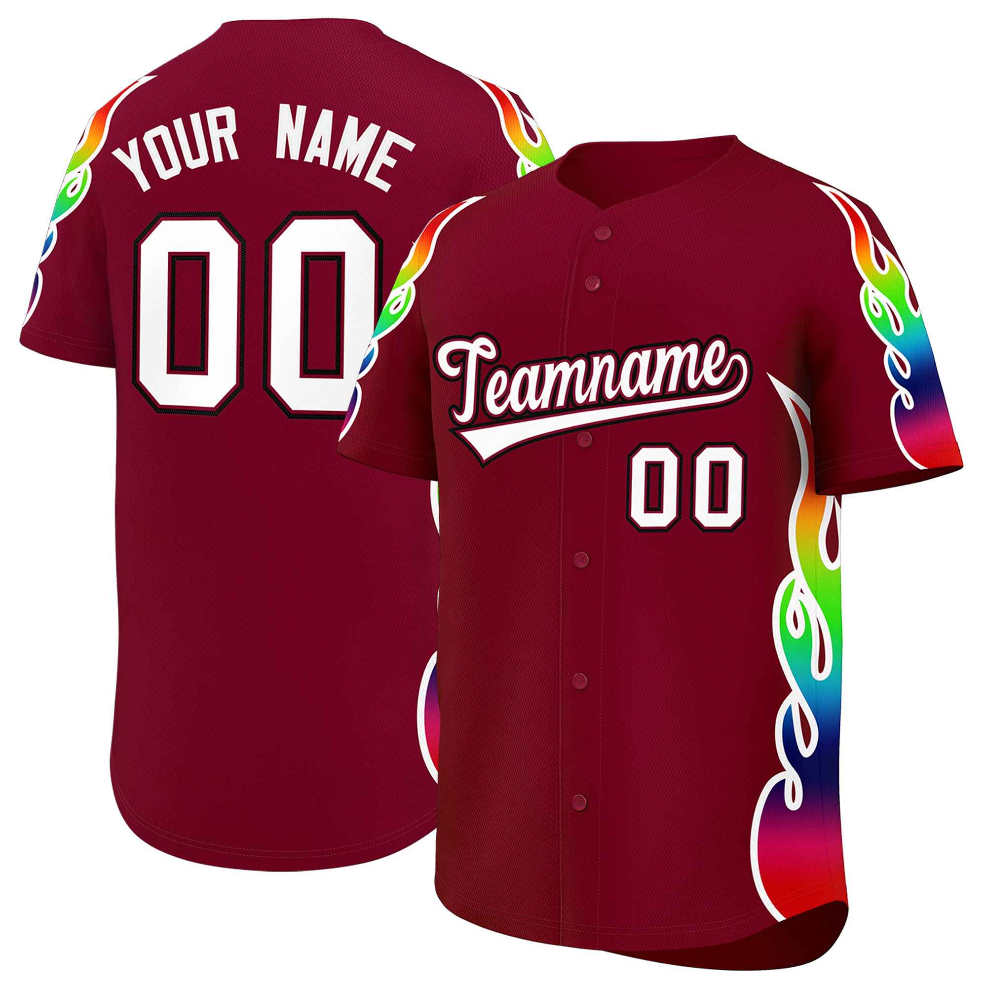 Benutzerdefiniertes Graffiti-Muster, personalisierter mehrfarbiger Flammendruck, authentisches Baseball-Trikot