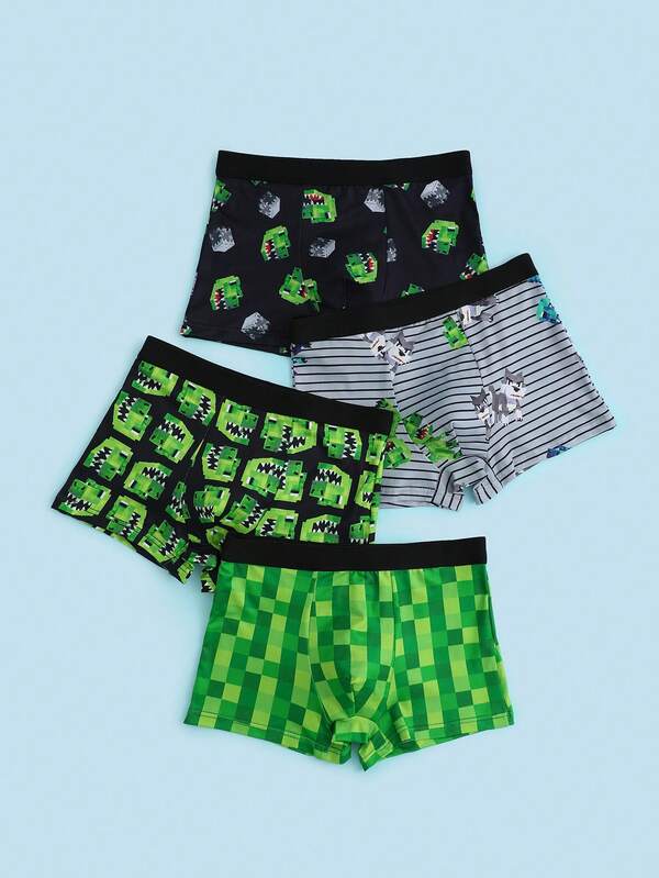 Bequeme und weiche Boxershorts für Teenager und Jungen mit gestreiftem Cartoon-Dinosaurier-Print