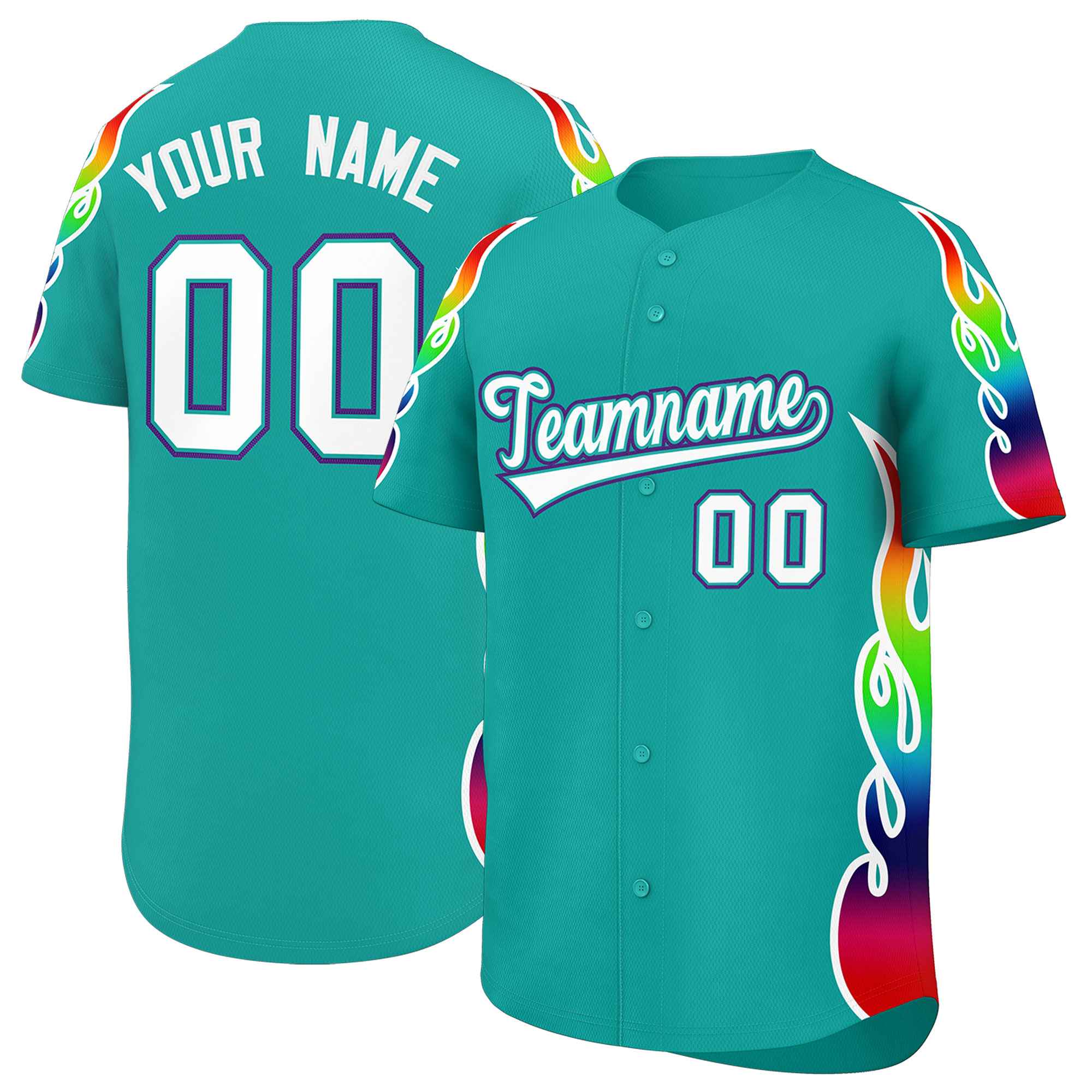 Benutzerdefiniertes Graffiti-Muster, personalisierter mehrfarbiger Flammendruck, authentisches Baseball-Trikot