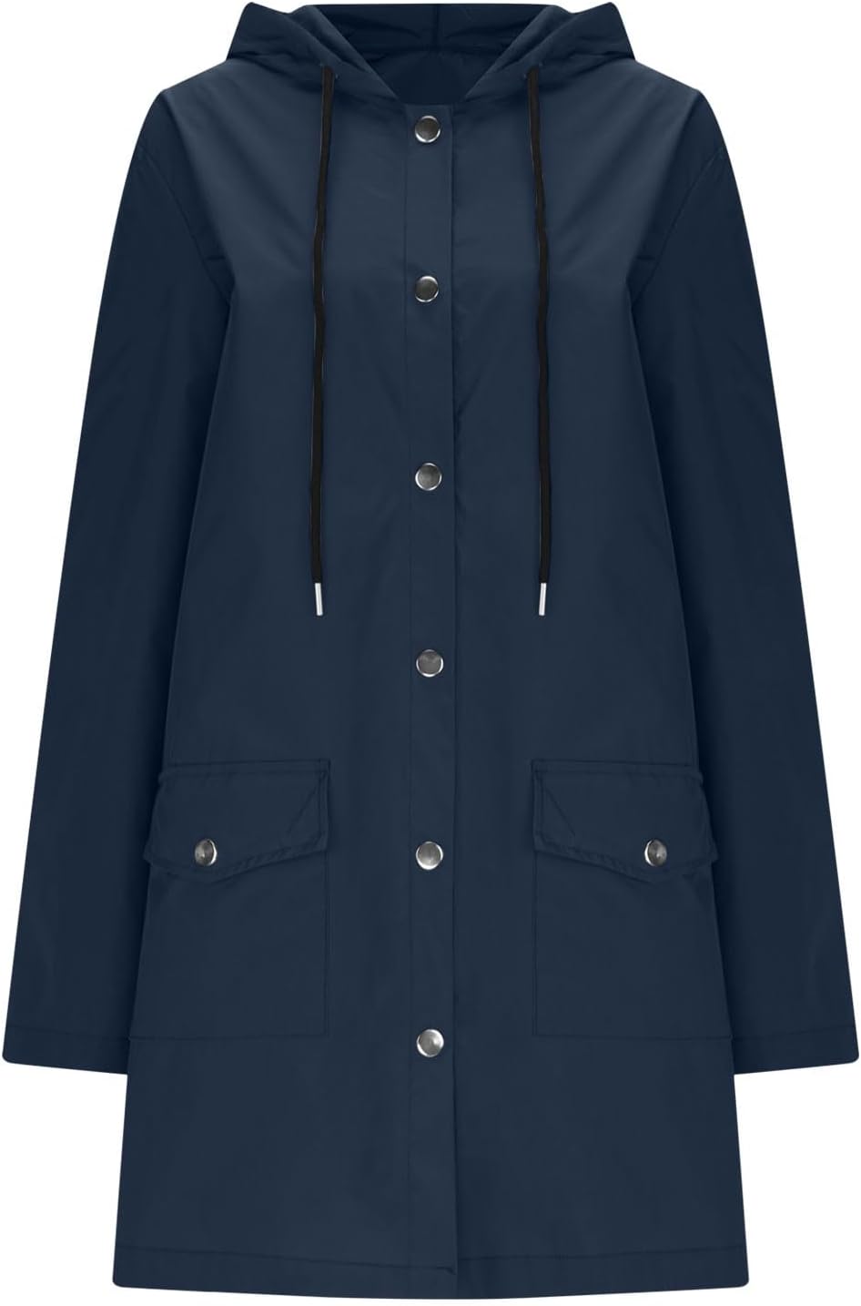 Women Raincoat Waterproof Button Down Long Hooded Trench Coats Fashion Pockets Hiking Travel Windbreaker Rain Jacket