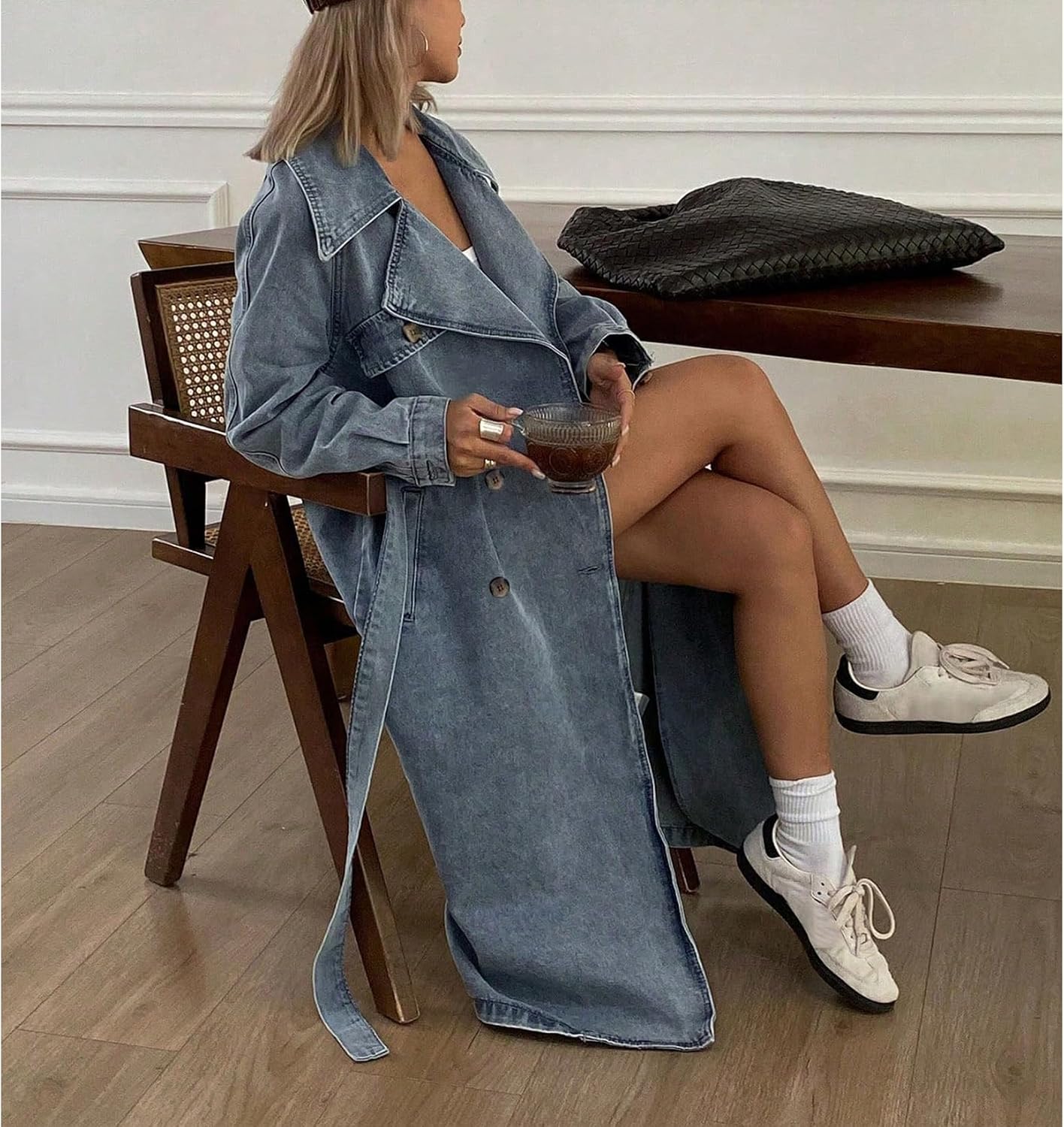 Women's Denim Trench Coat Long Sleeve Lapel Collar Double Breasted Belted Oversized Maxi Jean Jacket Duster Women's Denim Trench Coat Long Sleeve Lapel Collar Double Breasted Belted Oversized Maxi Jean Jacket Duster