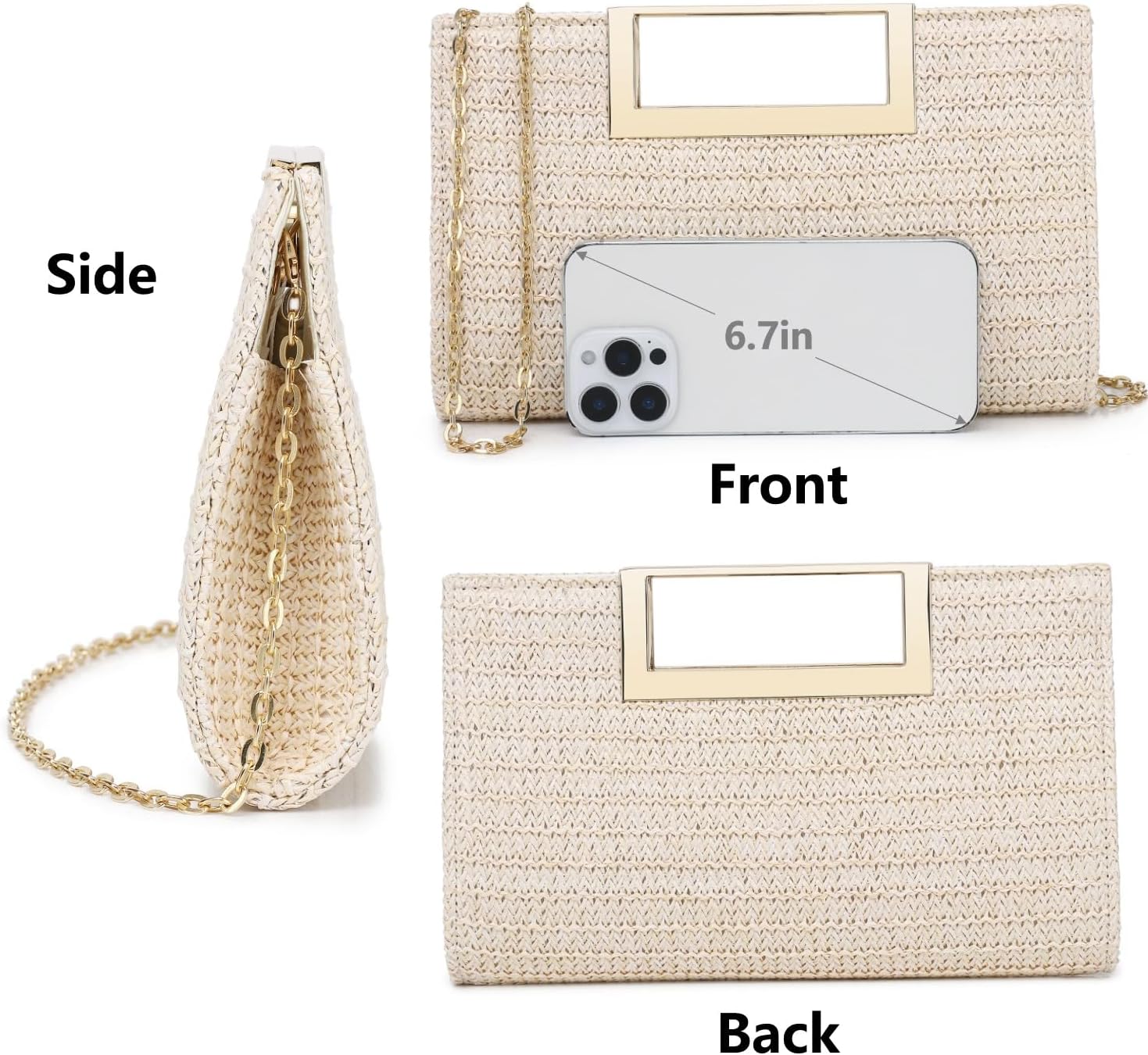 Women's Straw Clutch Woven Evening Purse with Gold Frame Women's Straw Clutch Woven Evening Purse with Gold Frame