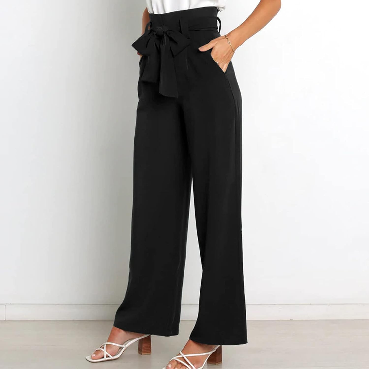 Women's Wide Leg Pants High Elastic Waisted in The Back Business Work Trousers Long Straight Suit