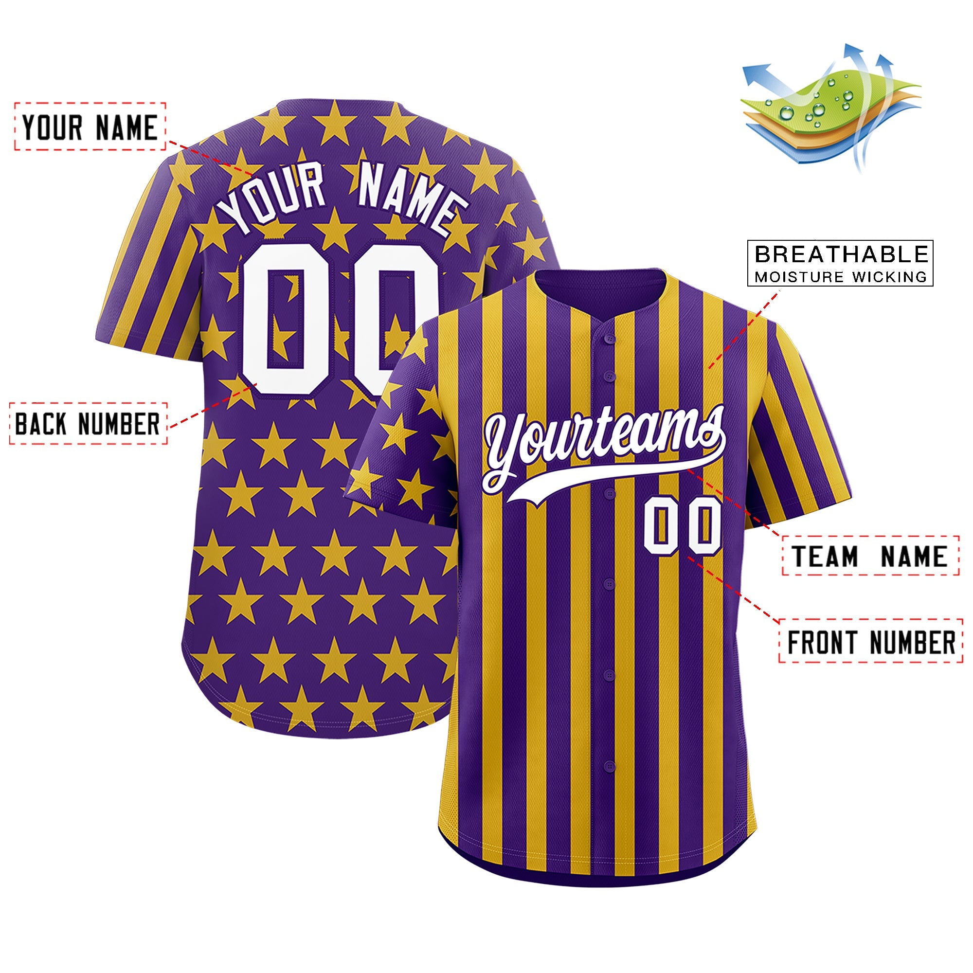 Benutzerdefiniertes Graffiti-Muster-Baseball-Trikot mit amerikanischer Flagge