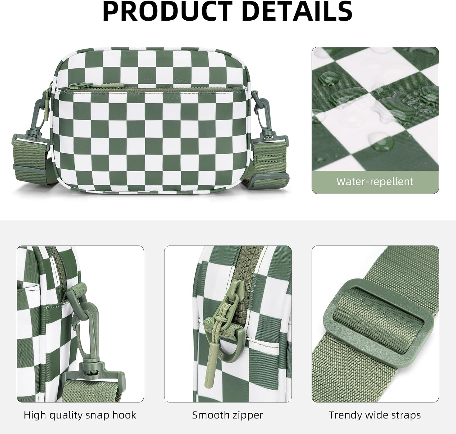 Women's Checkered Crossbody Bag Nylon with Wide Strap