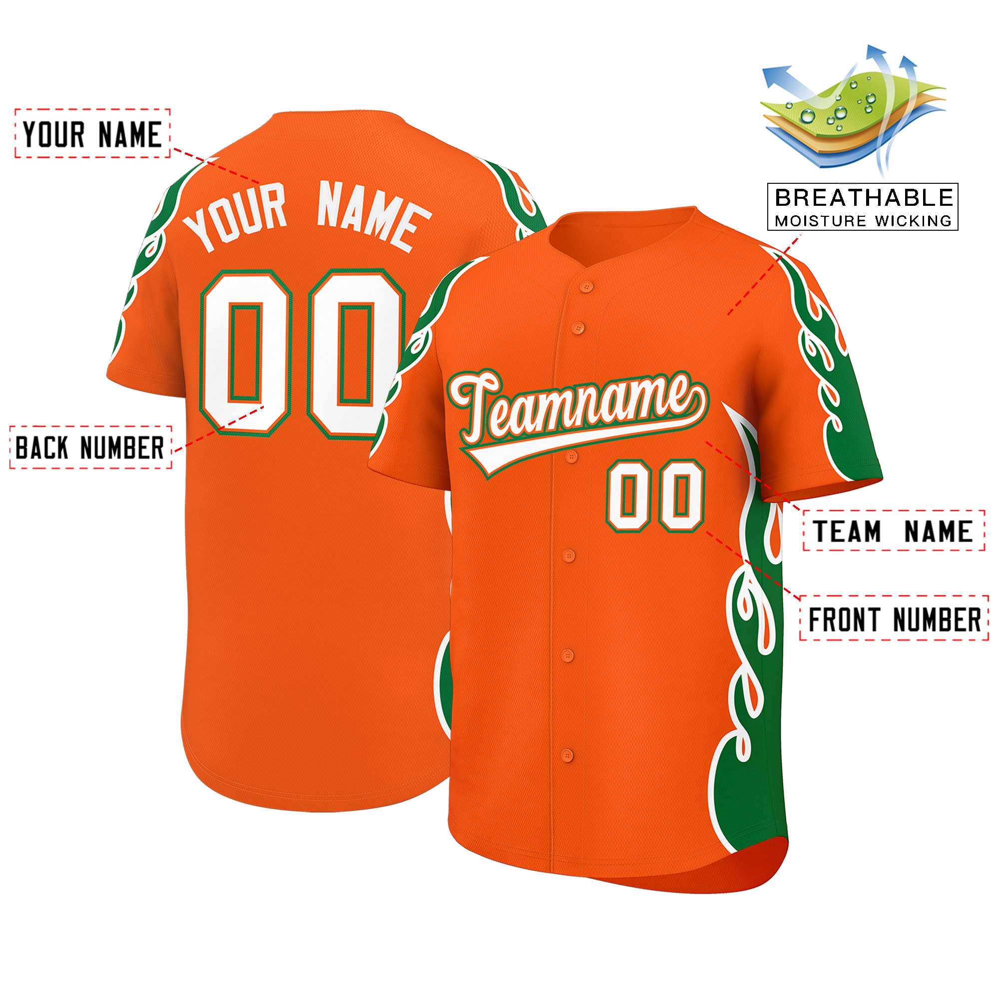 Benutzerdefiniertes Baseball-Trikot mit Seitenflammen-Umrissmuster für Sportuniformen