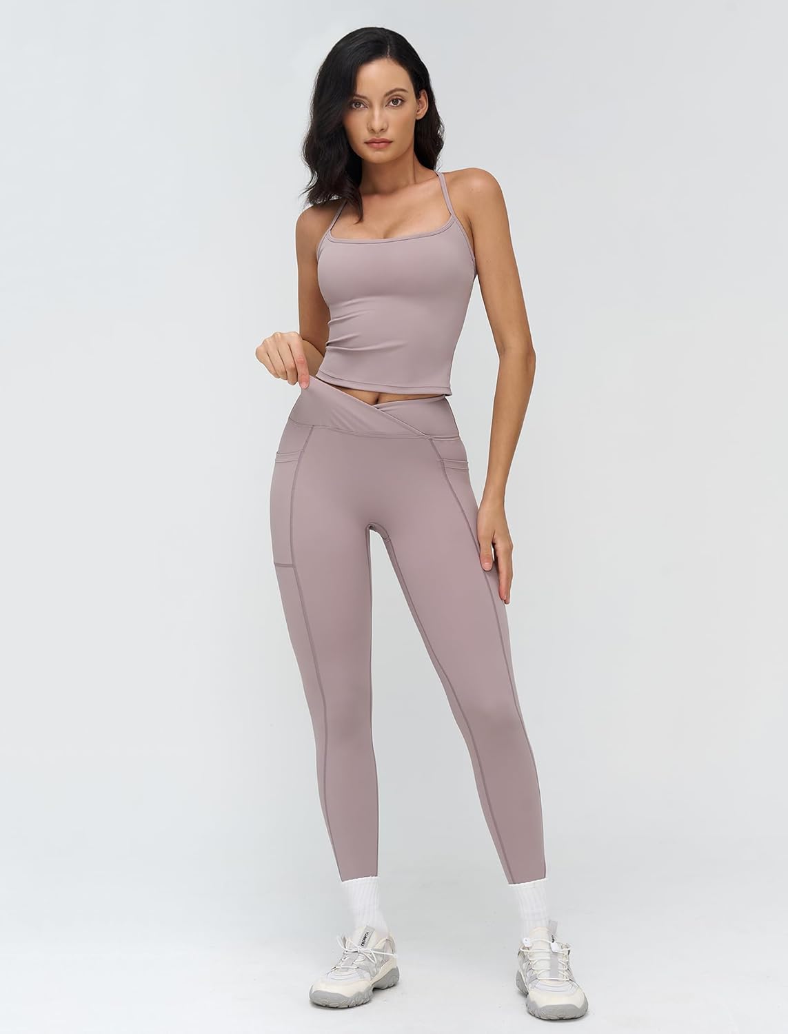 Workout Sets for Women 2 Piece High Waist Yoga Outfits Racerback Tank Leggings Gym Sets with Pockets