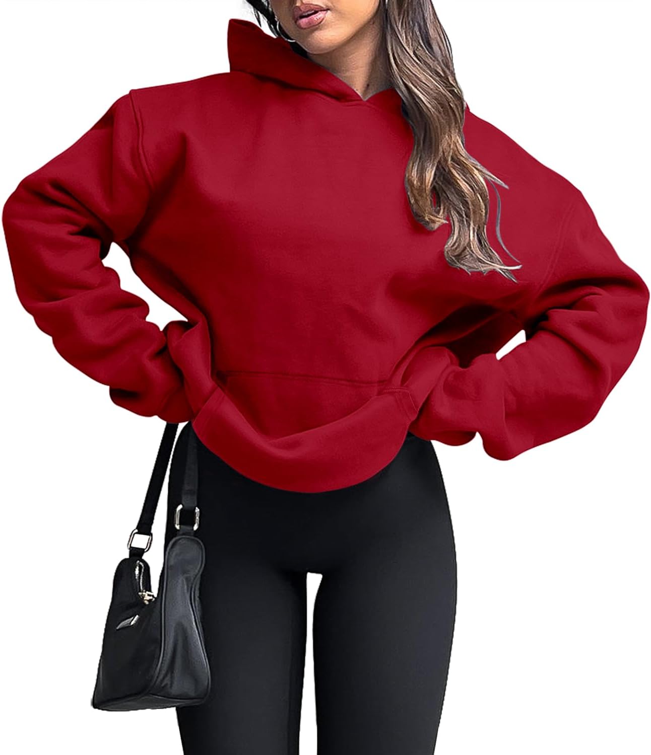 Women Hoodies Casual Pullover Long Sleeve Sweatshirt Kangaroo Pocket Drop Shoulder Sweater