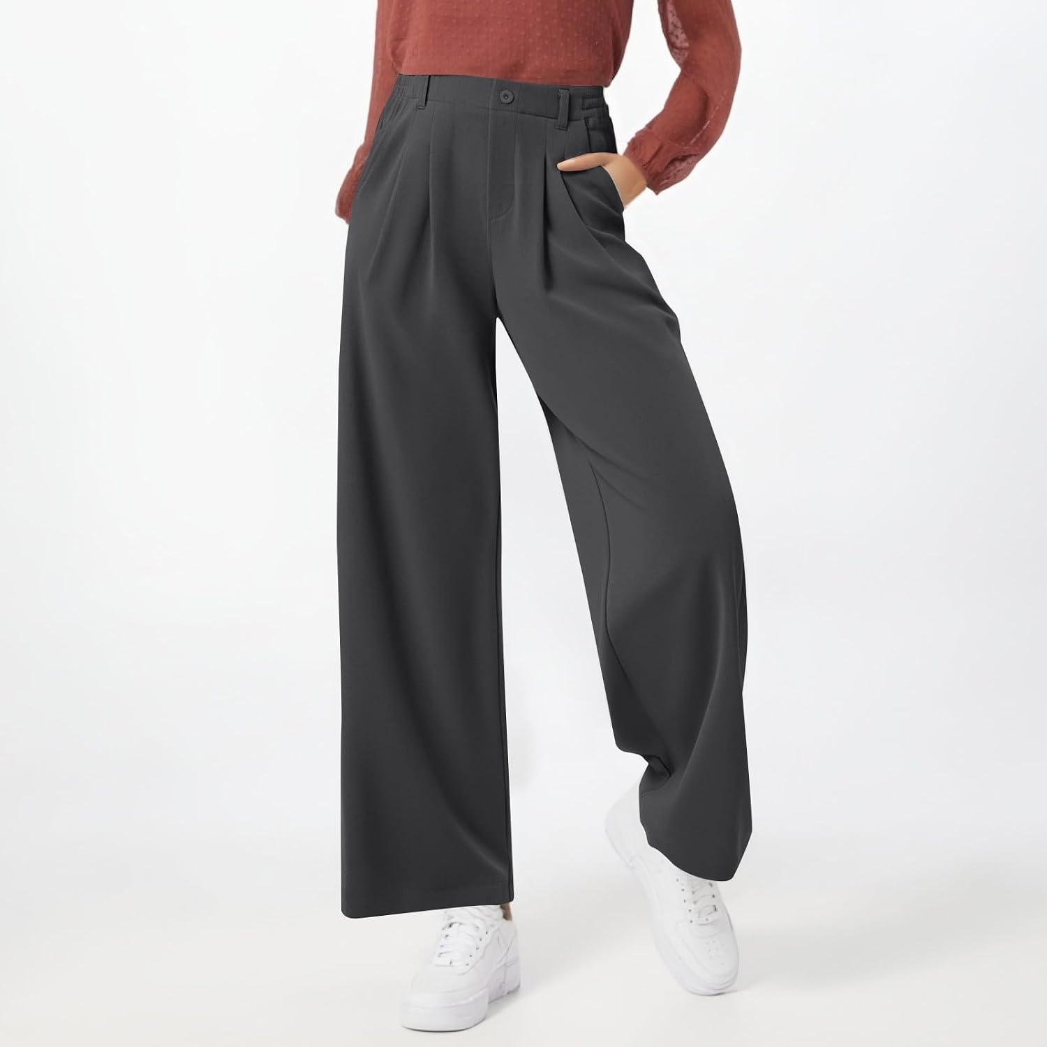 Dress Pants for Women Business Casual High Waisted Wide Leg Palazzo Fit Office Slacks with Pockets