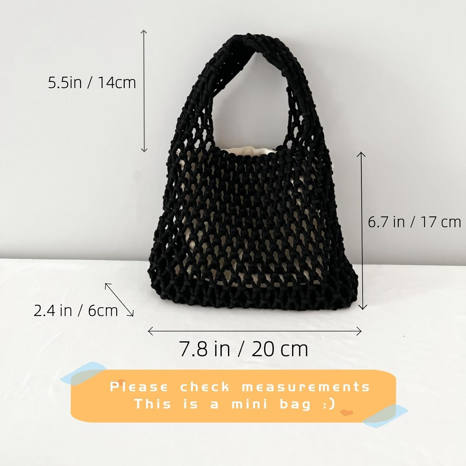 Women's Cotton Rope Mesh Tote Bag Black Women's Cotton Rope Mesh Tote Bag Black
