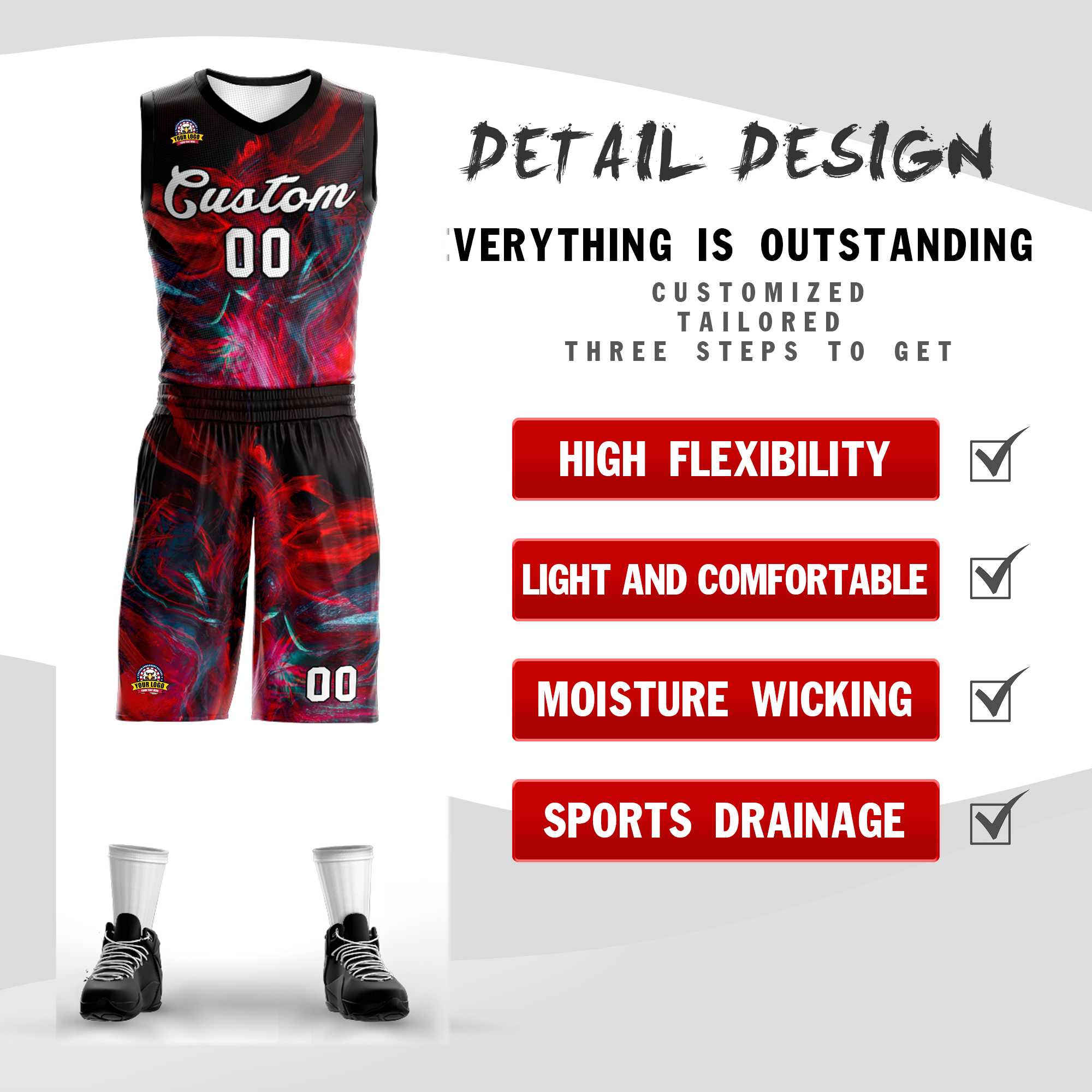 Benutzerdefinierte Graffiti-Muster-Sets Mesh-Basketballtrikot