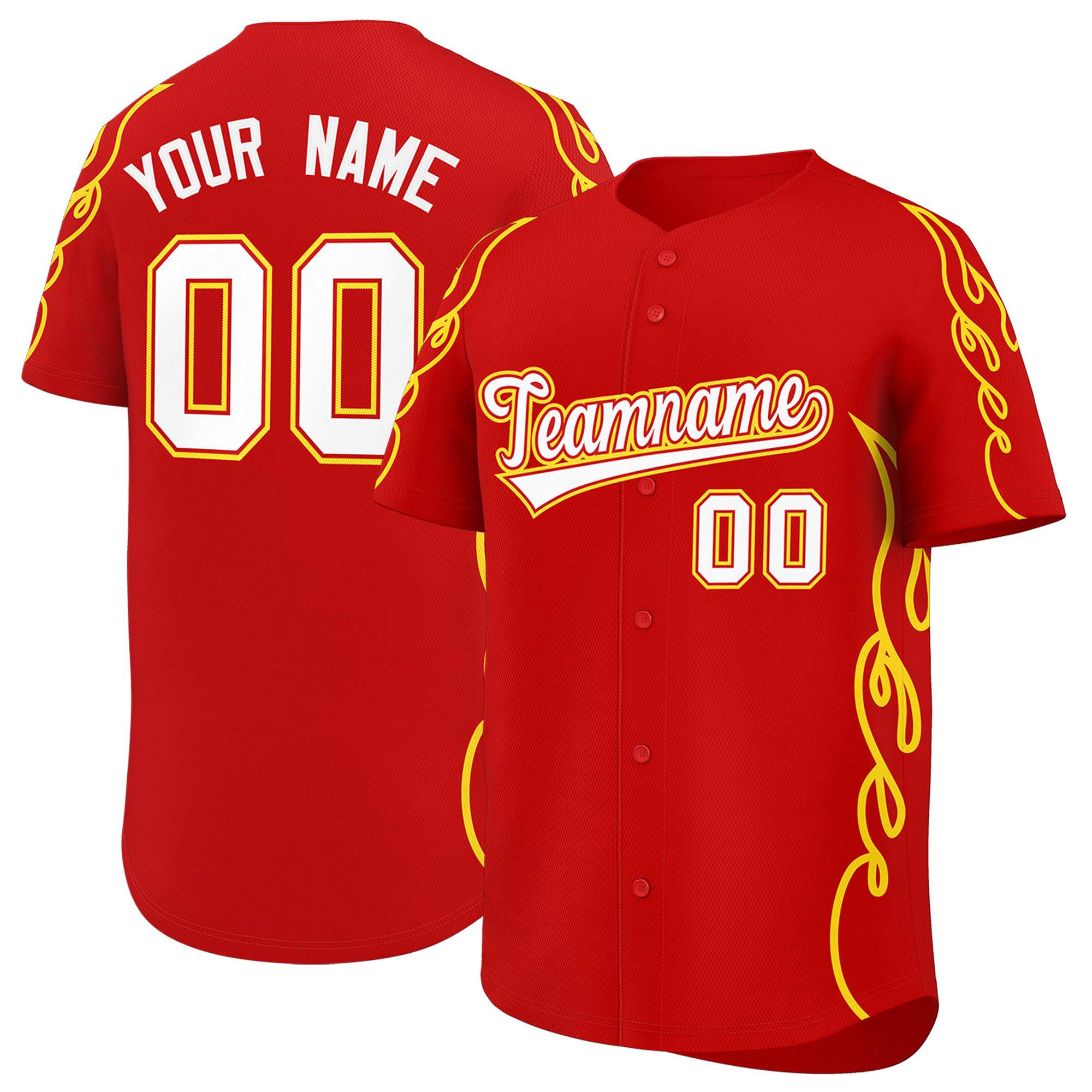 Benutzerdefiniertes Baseball-Trikot mit Seitenflammen-Umrissmuster für Sportuniformen