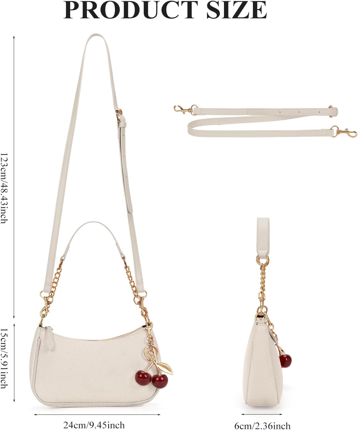 Women's White Textured Crescent Shoulder Bag Cherry