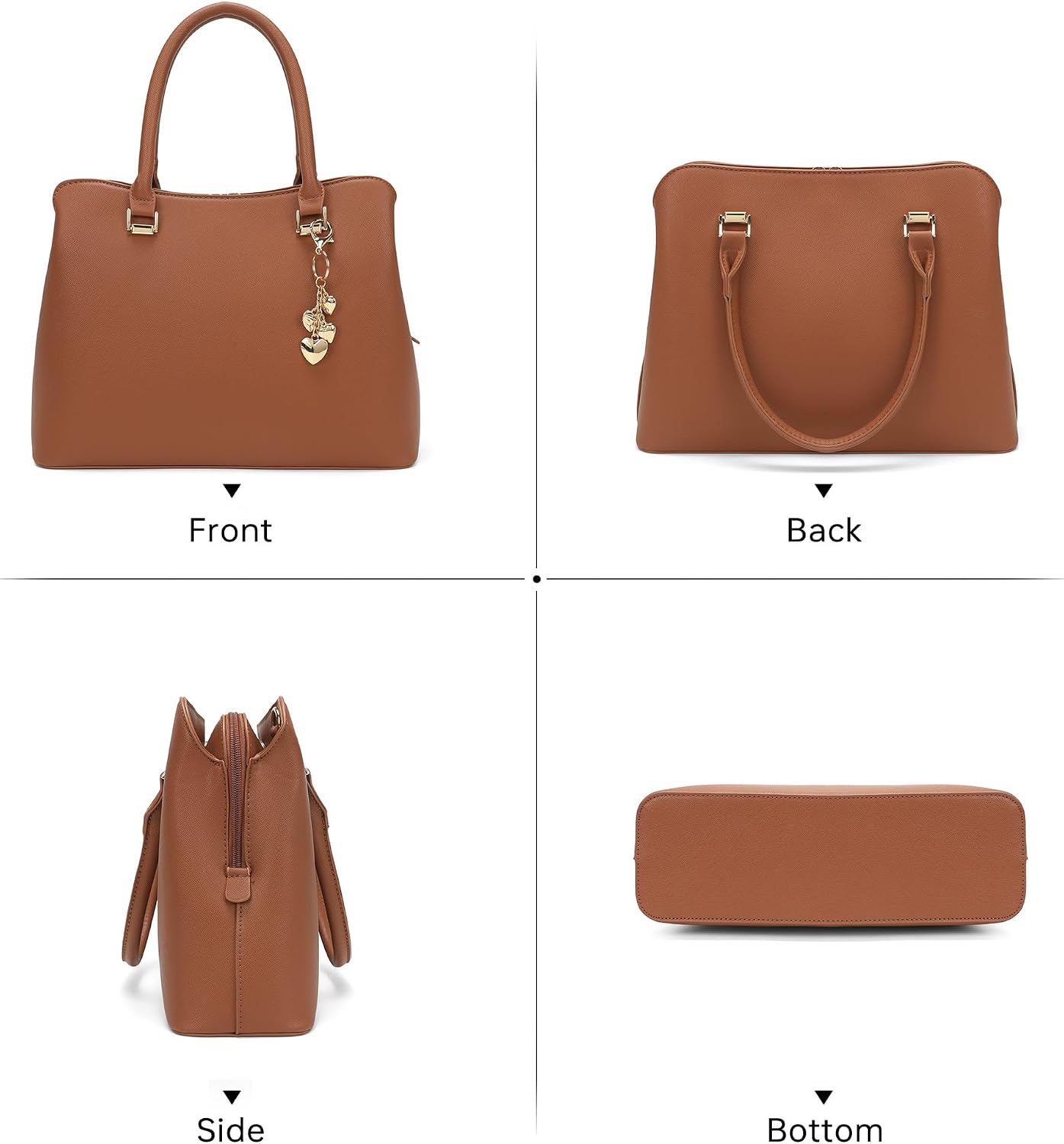 Women's Structured Vegan Leather Top-Handle Satchel, Brown Women's Structured Vegan Leather Top-Handle Satchel, Brown