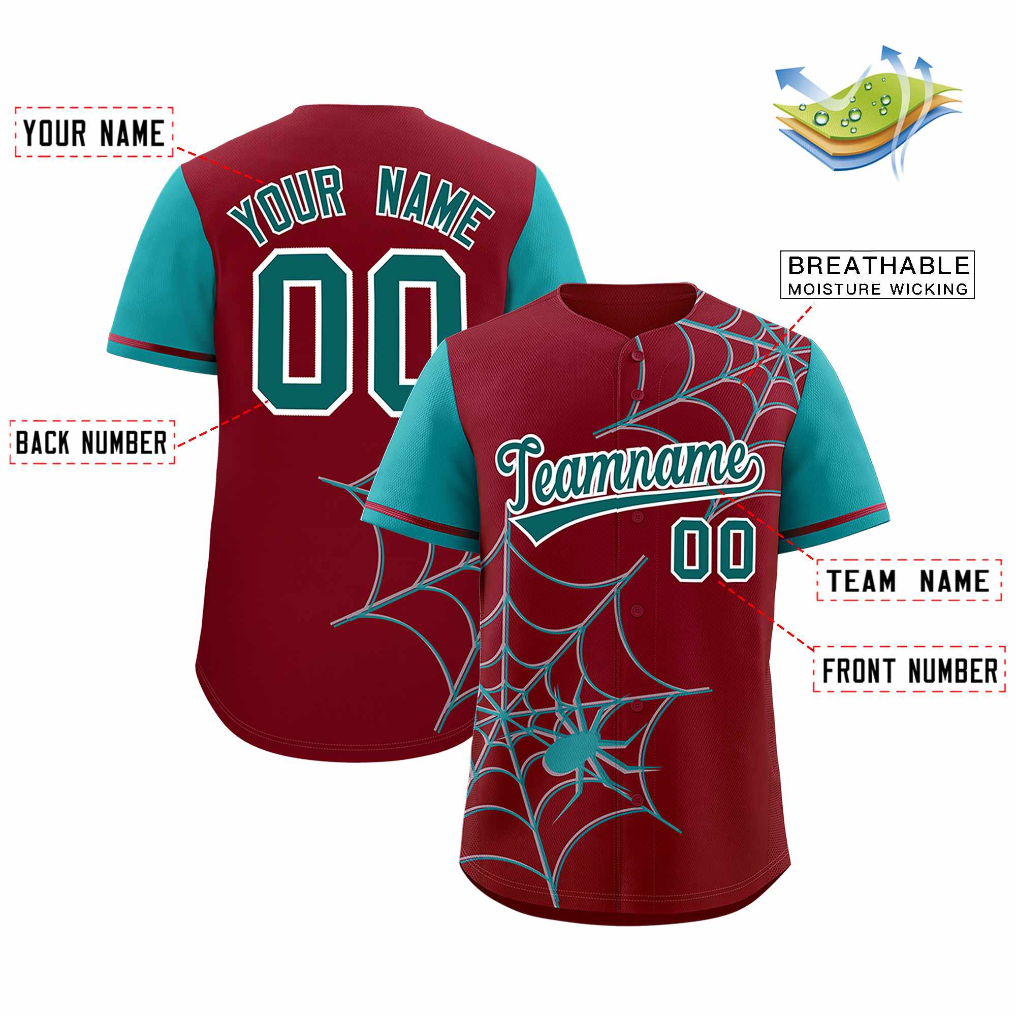 Benutzerdefiniertes Spinnennetz-Muster, Raglanärmel, authentisches Baseball-Trikot