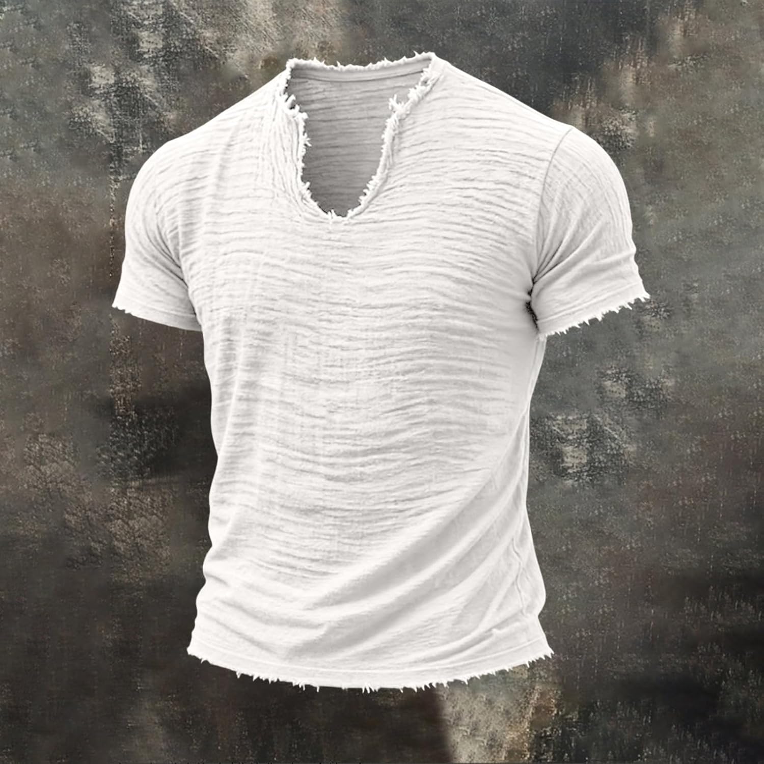 Men's Raw Edge V Neck T-Shirt Washed White
