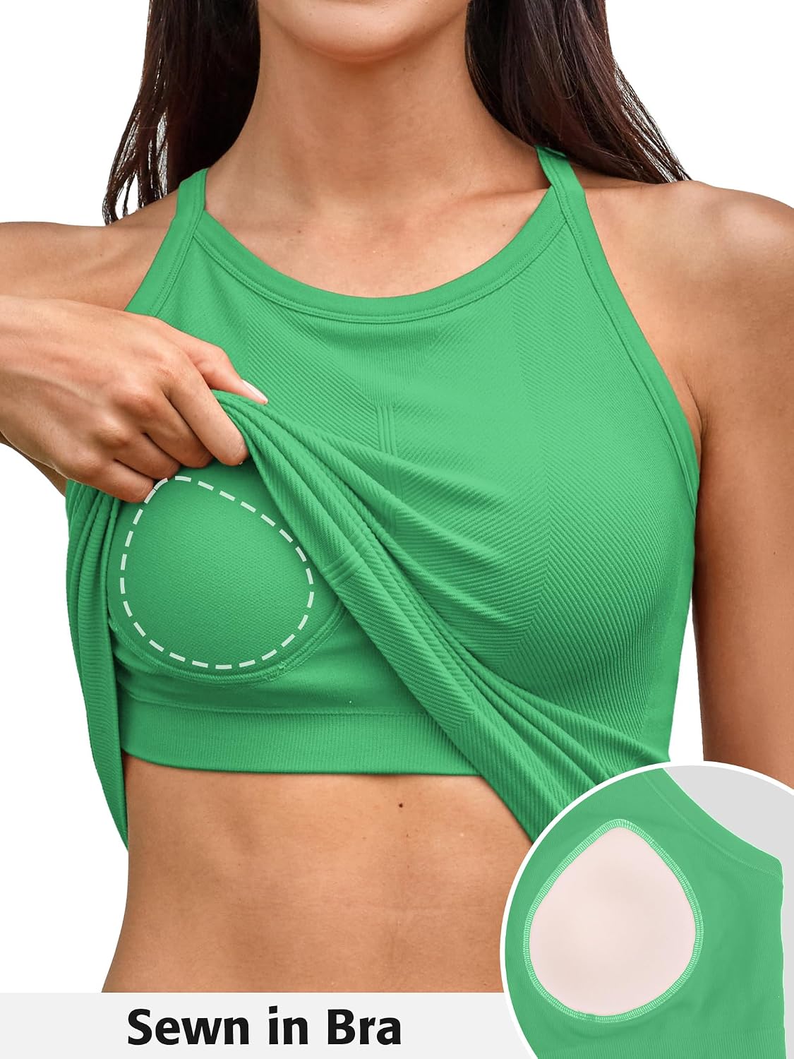 Women's Seamless Ribbed Racerback Tank with Built in Bra