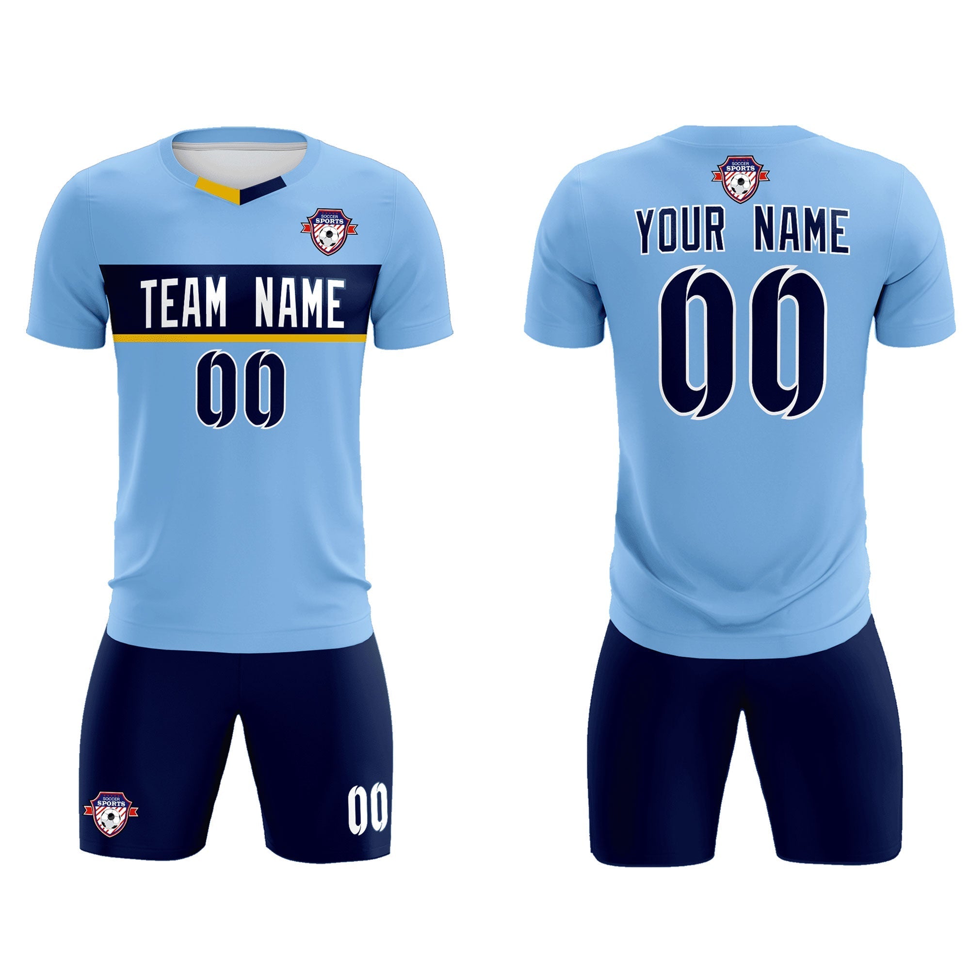 Benutzerdefiniertes hellblaues klassisches Sport-Set-Fußballtrikot