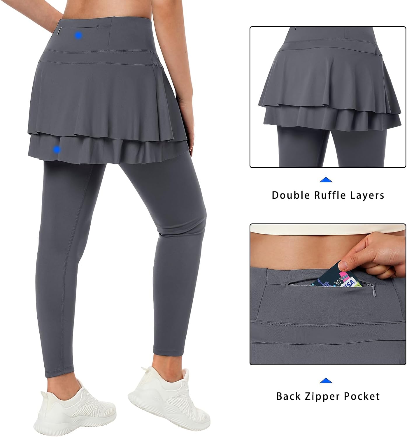 Skirted Leggings for Women Capri Athletic Tennis Skirt with Golf Pickleball Clothes Pockets