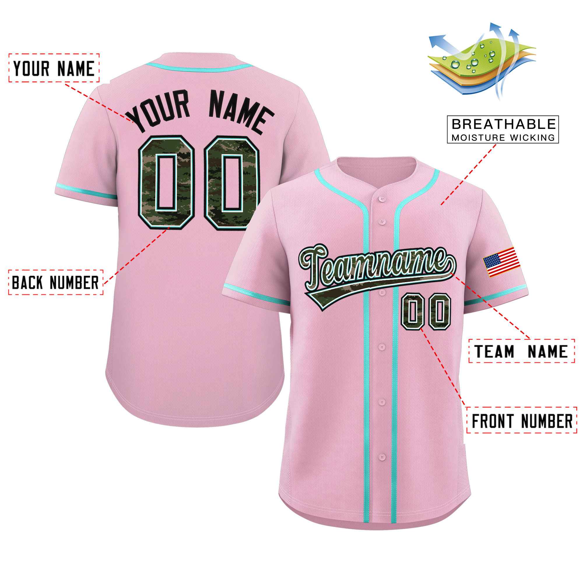 Benutzerdefinierte personalisierte Camo-Schriftart authentisches Baseball-Trikot
