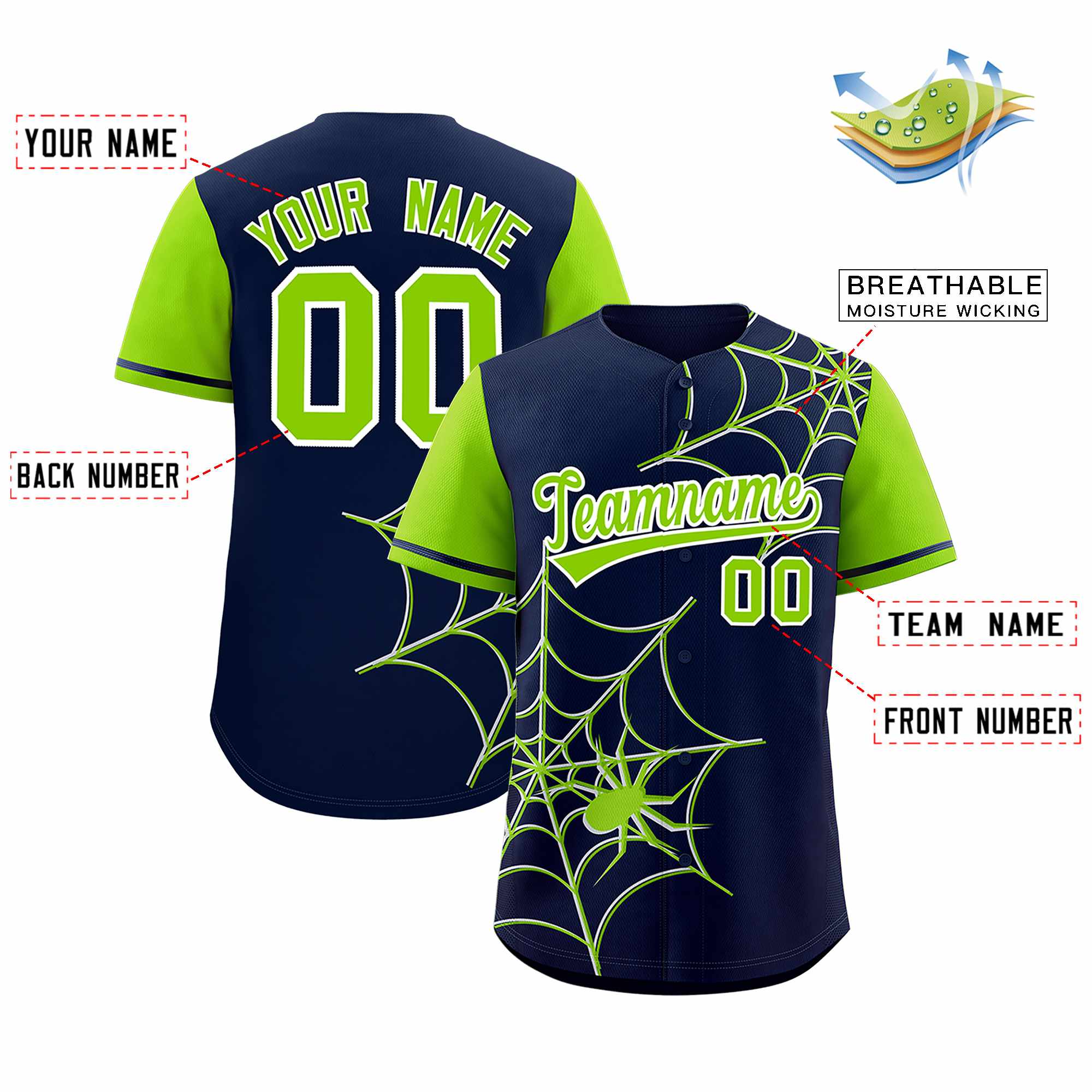 Benutzerdefiniertes Spinnennetz-Muster, Raglanärmel, authentisches Baseball-Trikot