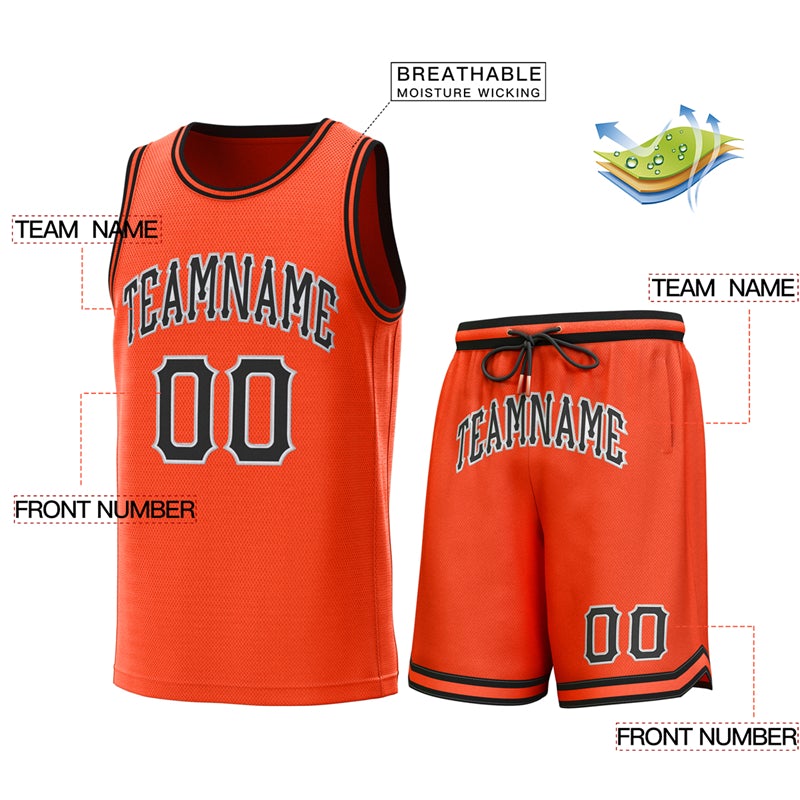 Benutzerdefiniertes Orange-Schwarz-OrangeClassic-Basketballtrikot