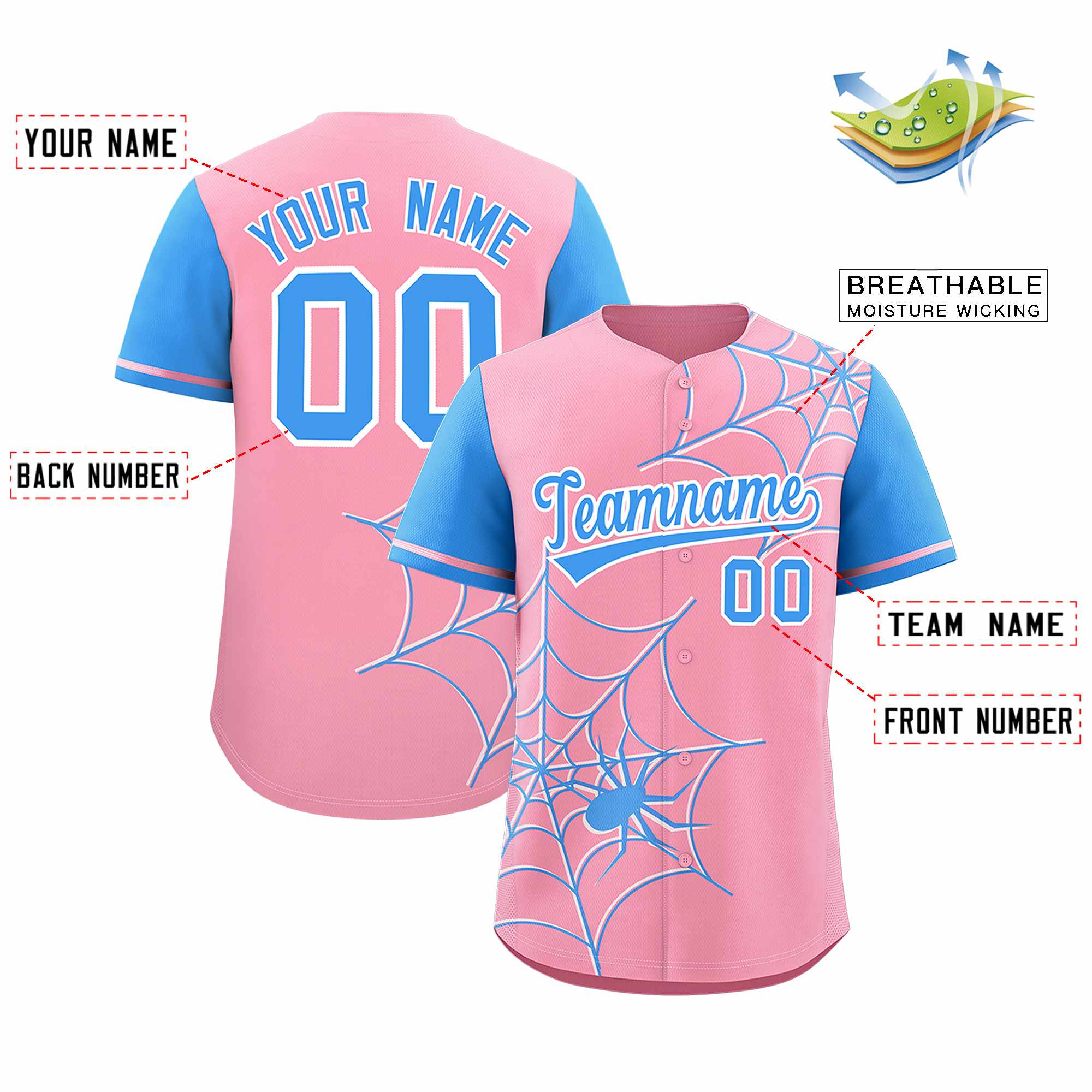 Benutzerdefiniertes Spinnennetz-Muster, Raglanärmel, authentisches Baseball-Trikot