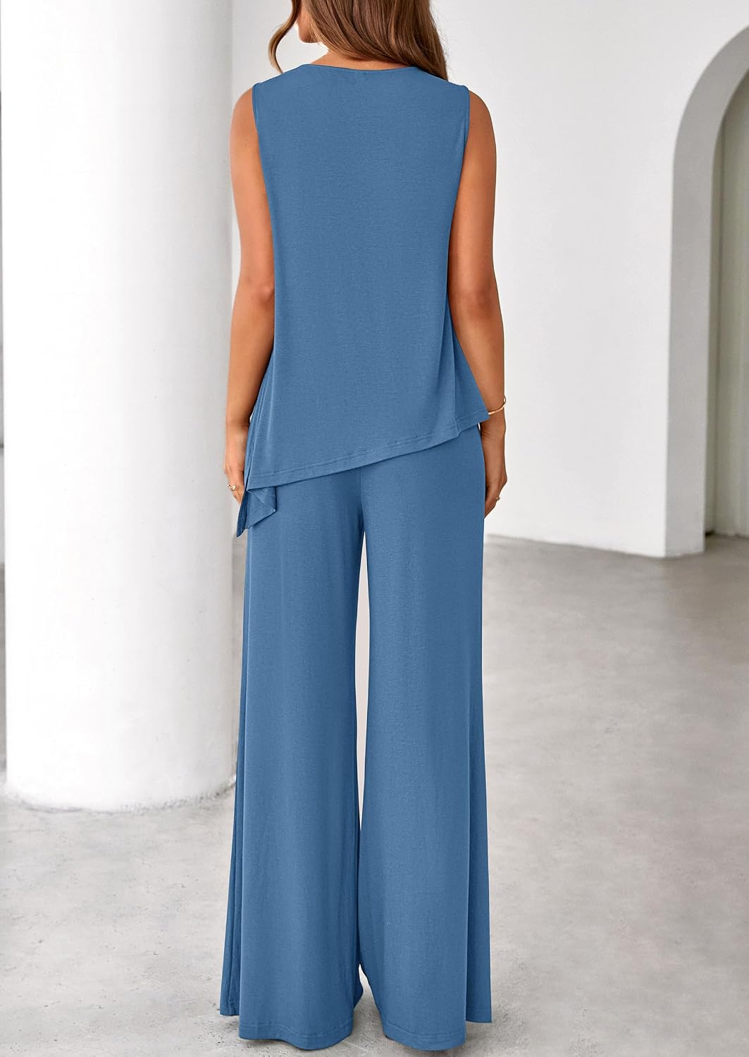 Women's 2 Piece Lounge Set Asymmetrical Tank Dusty Blue