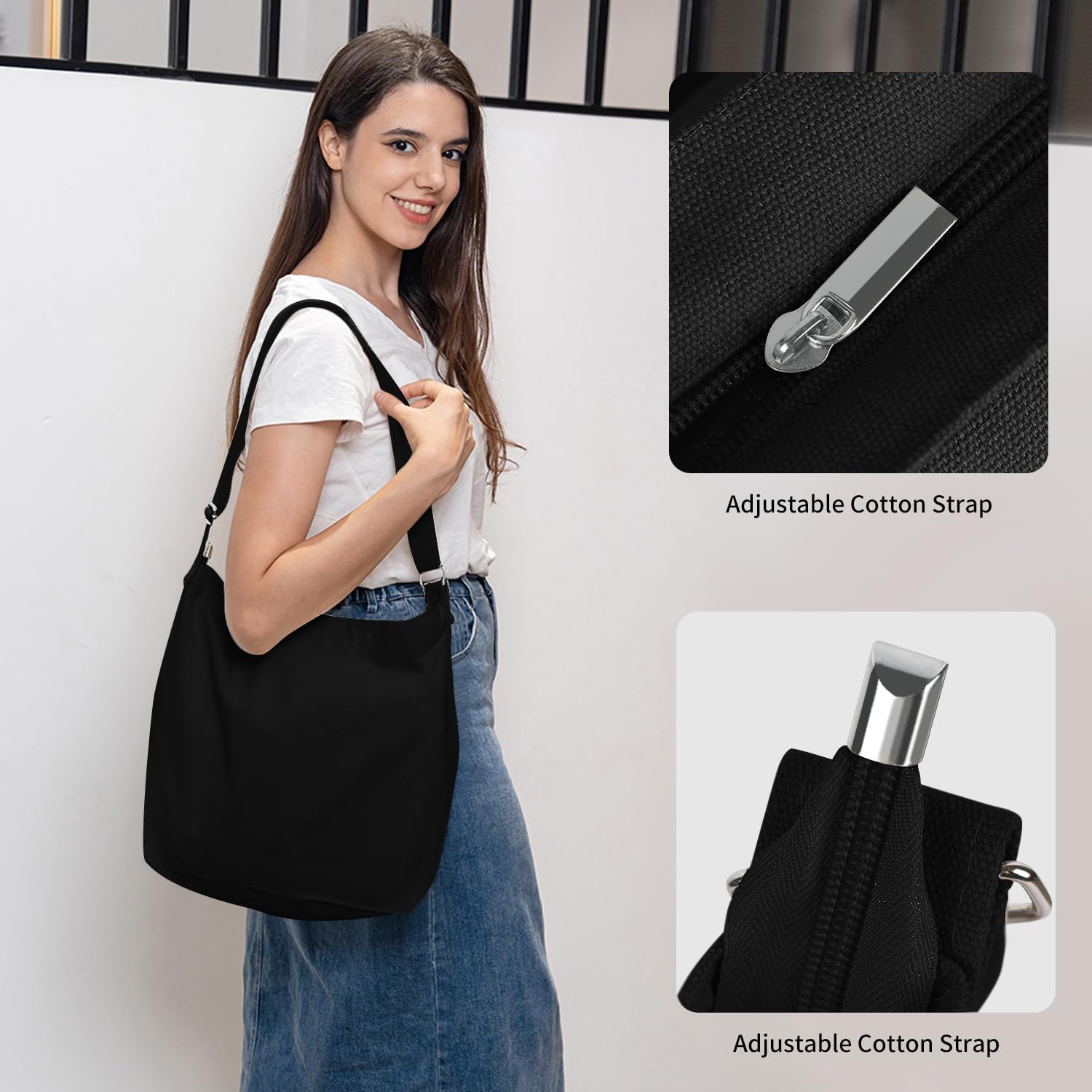 Women's Black Canvas Hobo Bag Casual Crossbody Tote Women's Black Canvas Hobo Bag Casual Crossbody Tote