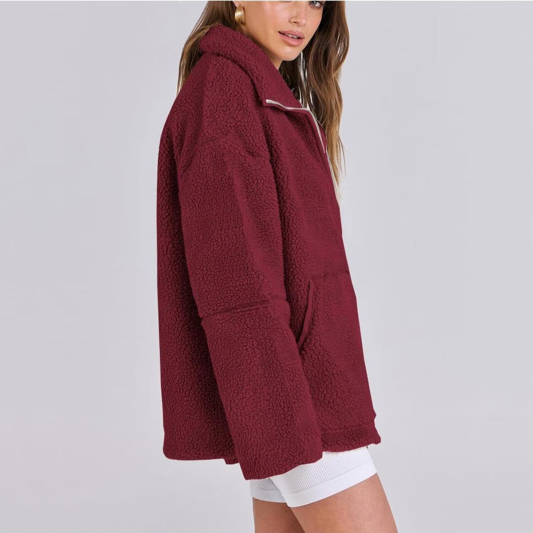 Womens Sherpa Jacket Fuzzy Zip Up Oversized Fleece Jackets Fluffy Coat with Pockets