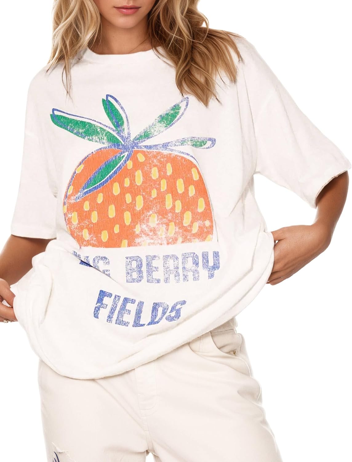 Women's Oversized Strawberry Graphic Tee Cream
