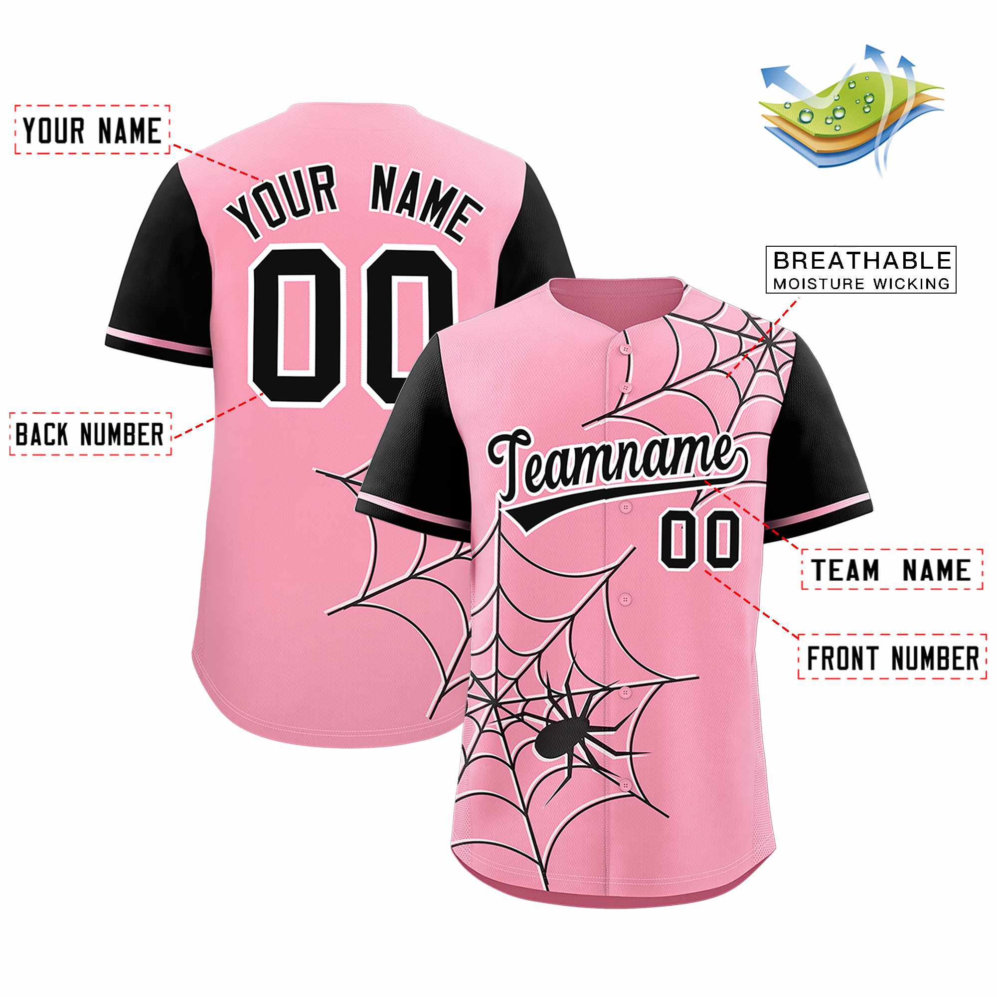 Benutzerdefiniertes Spinnennetz-Muster, Raglanärmel, authentisches Baseball-Trikot