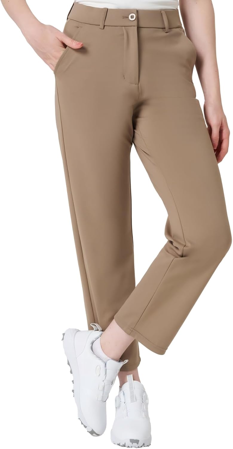 Women's Golf Pants Stretch Ankle Slacks with Pockets Tan
